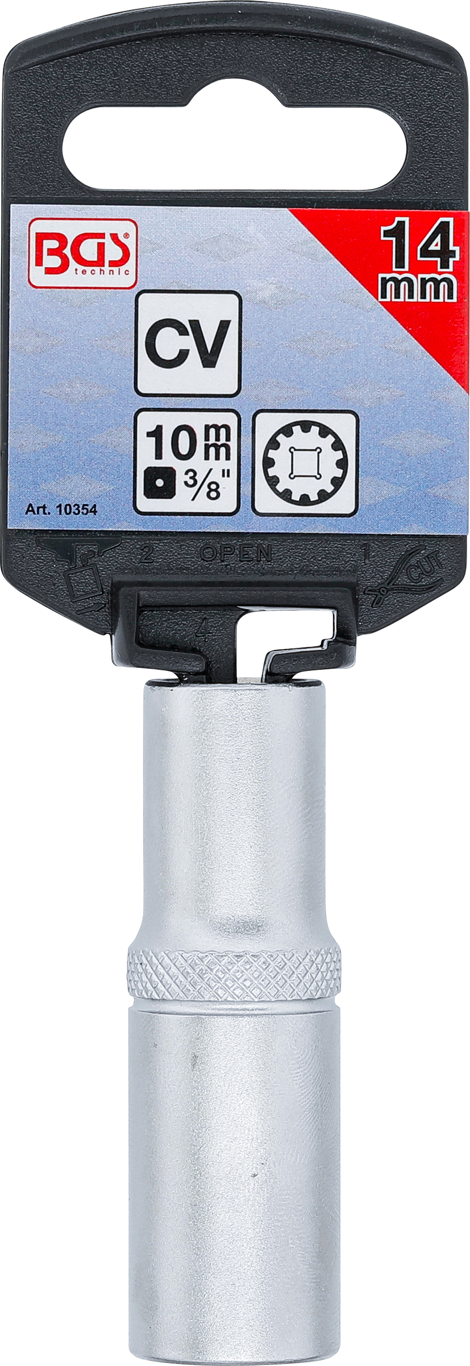 BGS Steckschlüssel-Einsatz Gear Lock, tief | Antrieb Innenvierkant 10 mm (3/8") | SW 14 mm