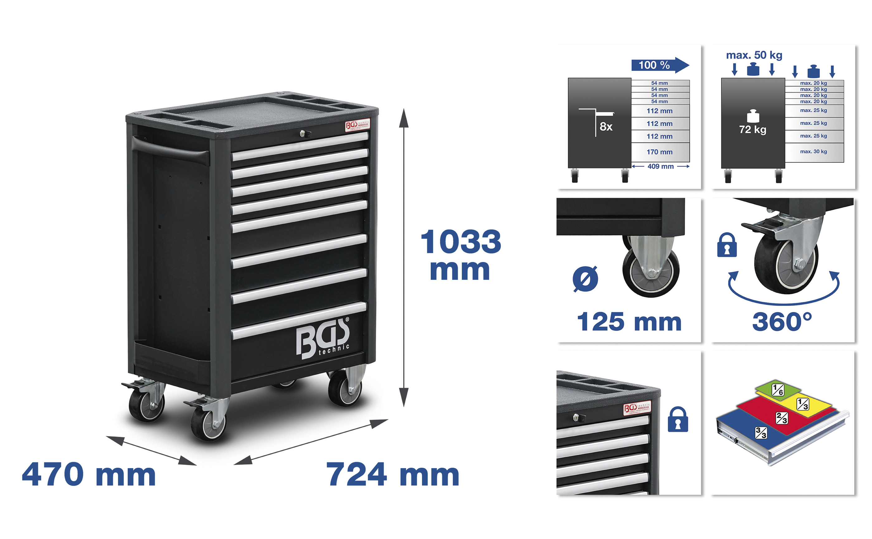 BGS Werkstattwagen Profi Standard | 8 Schubladen | mit 234 Werkzeugen