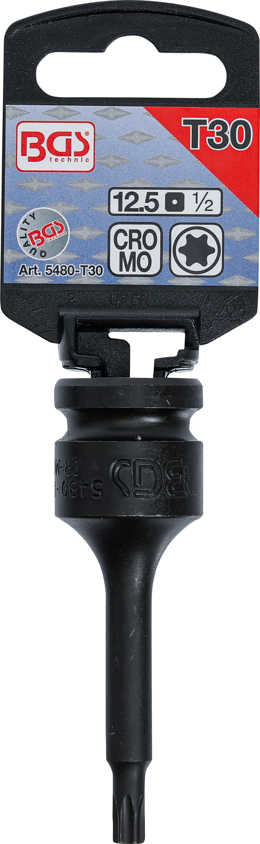 BGS Kraft-Bit-Einsatz | Länge 75 mm | Antrieb Innenvierkant 12,5 mm (1/2") | T-Profil (für Torx) T30