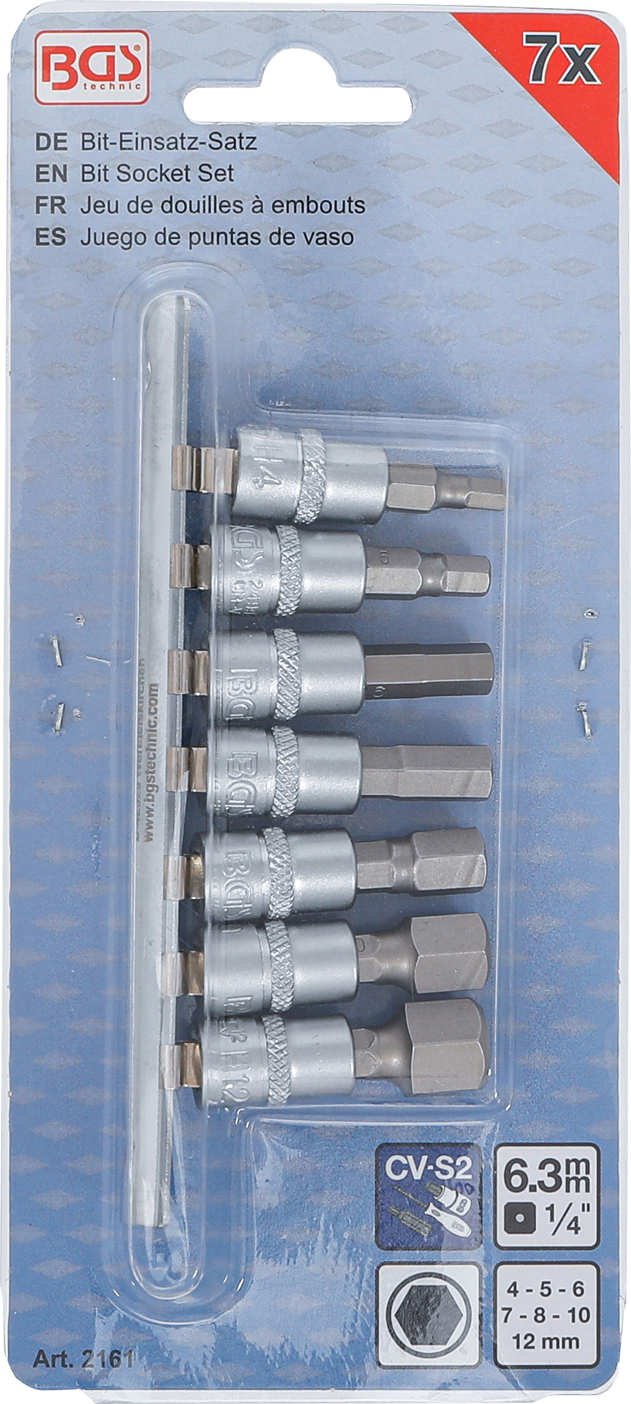 BGS Bit-Einsatz-Satz | Antrieb Innenvierkant 6,3 mm (1/4") | Innensechskant 4 - 12 mm | 7-tlg.