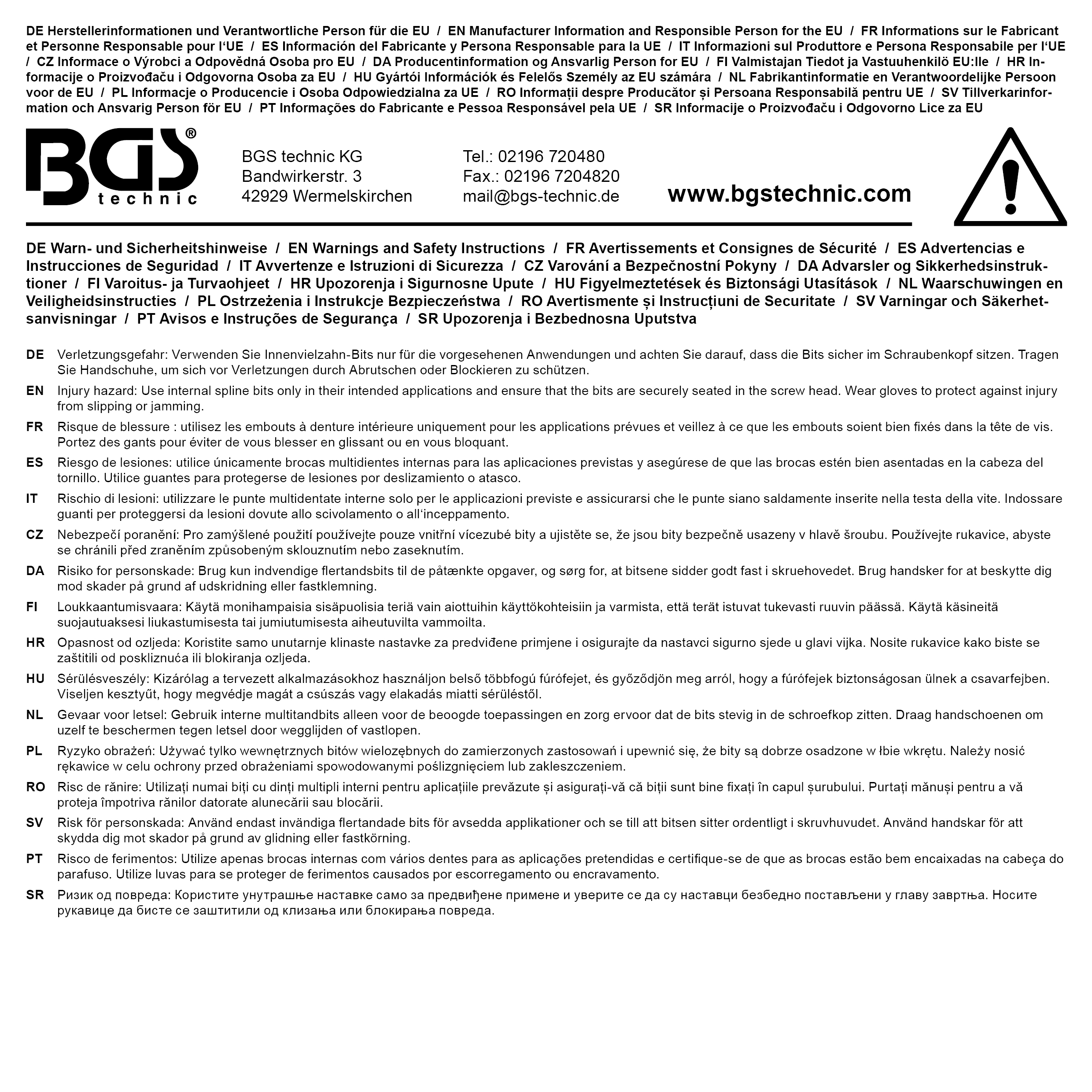 BGS Bit-Einsatz | Länge 200 mm | Antrieb Innenvierkant 12,5 mm (1/2") | Innenvielzahn (für XZN) M6