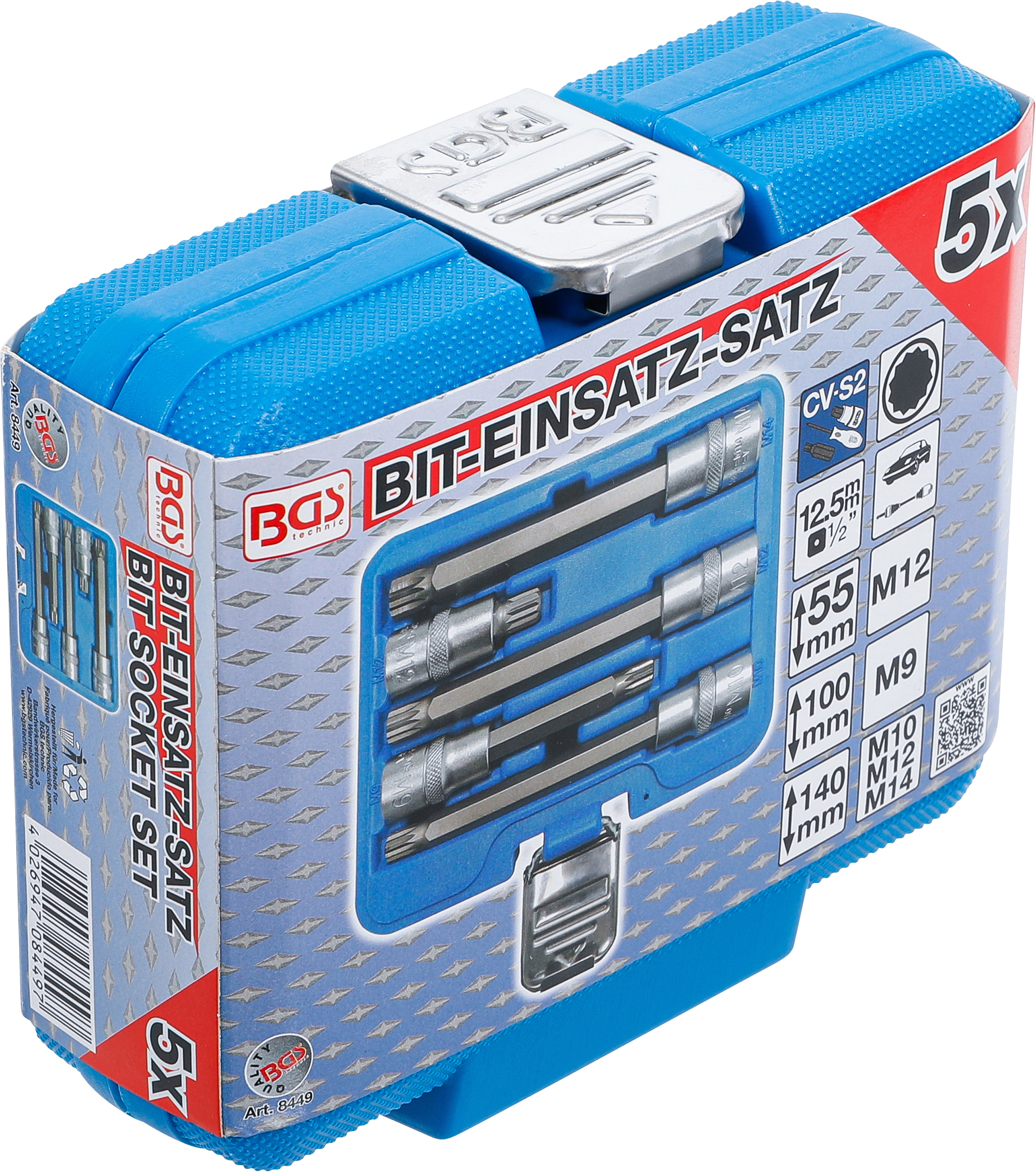 BGS Bit-Einsatz-Satz | Antrieb Innenvierkant 12,5 mm (1/2") | Innenvielzahn (für XZN) | 5-tlg.