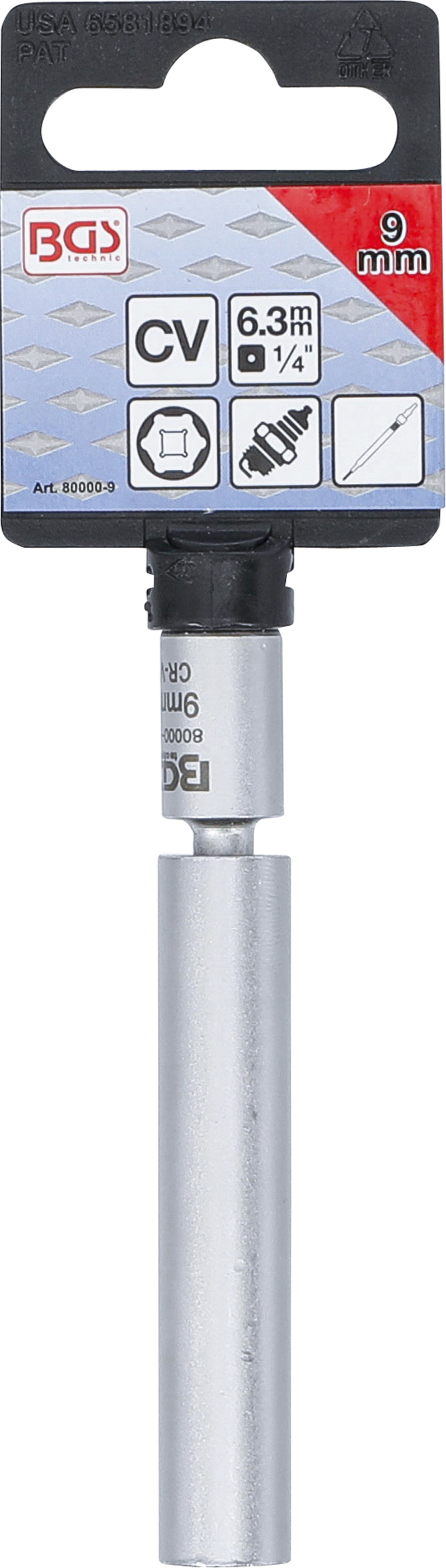 BGS Glüh- und Zündkerzen-Gelenk-Einsatz | Antrieb Innenvierkant 6,3 mm (1/4") | SW 9 mm