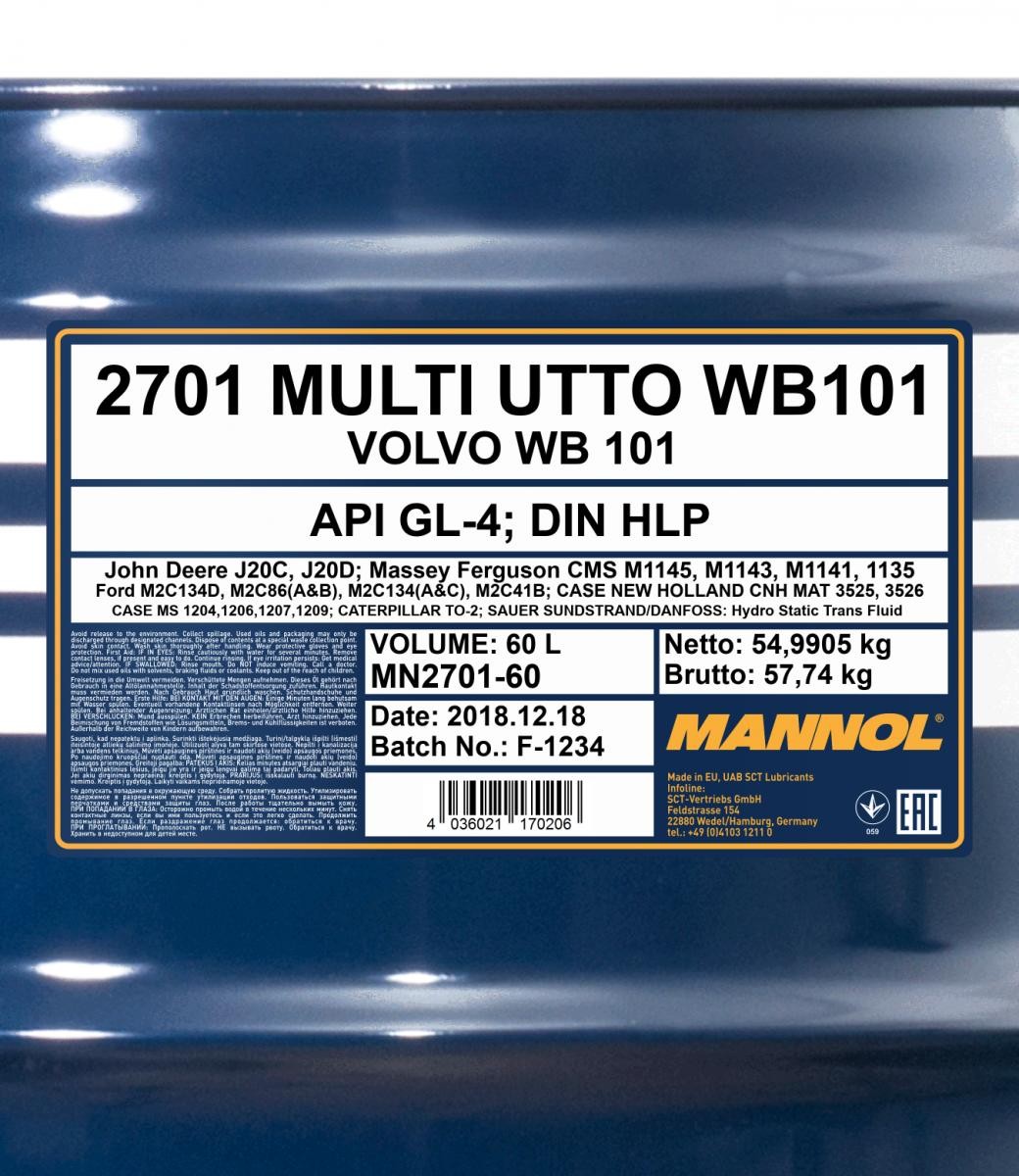 Mannol 2701 Multi UTTO WB 101 GL-4 HLP 60 Liter