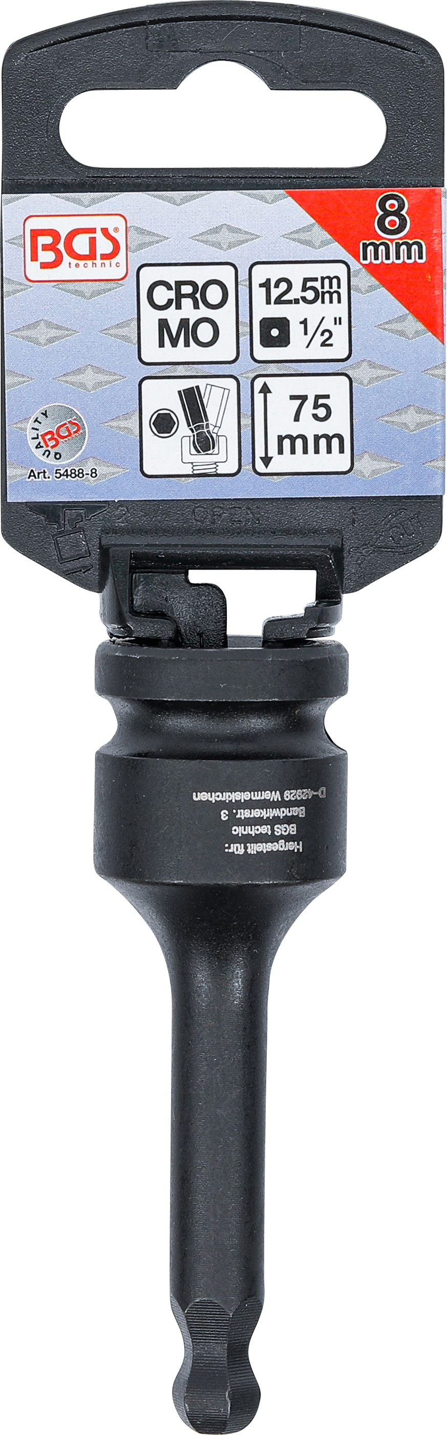 BGS Kraft-Bit-Einsatz | Länge 75 mm | Antrieb Innenvierkant 12,5 mm (1/2") | Innensechskant mit Kugelkopf 8 mm