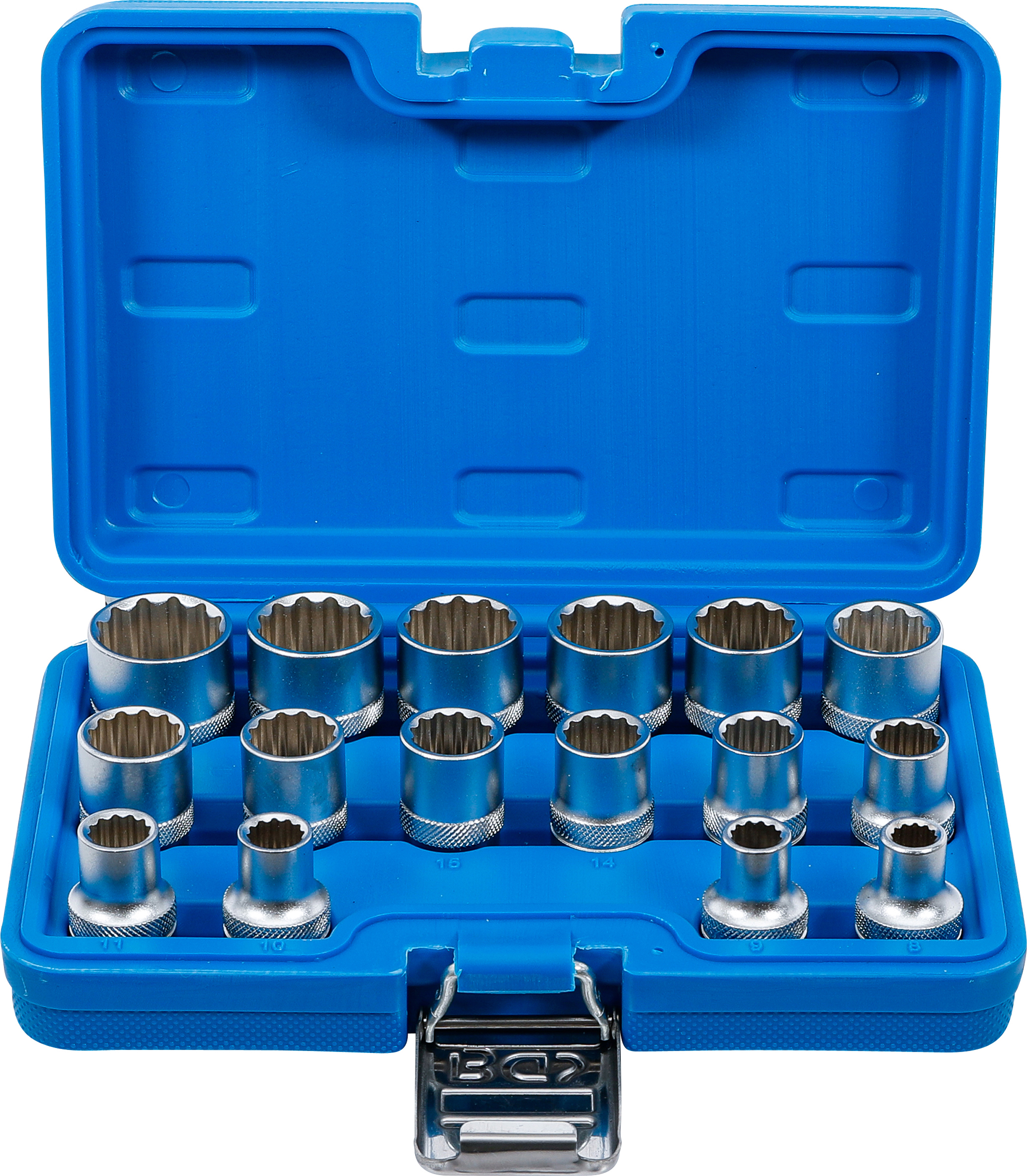BGS Steckschlüssel-Einsatz-Satz Zwölfkant | Antrieb Innenvierkant 12,5 mm (1/2") | SW 8 - 24 mm | 16-tlg.