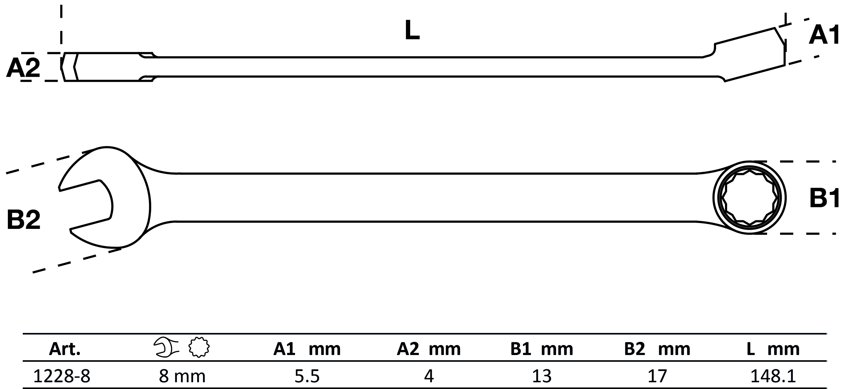 BGS Maul-Ringschlüssel | extra lang | SW 8 mm