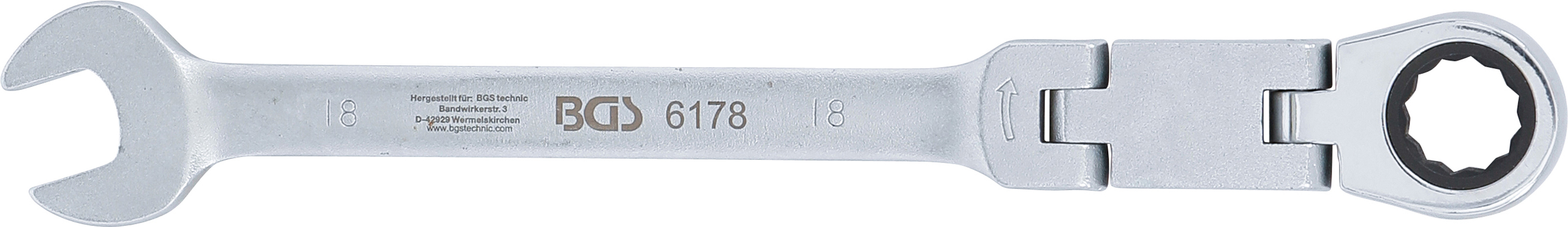 BGS Doppelgelenk-Ratschenring-Maulschlüssel | abwinkelbar | SW 18 mm