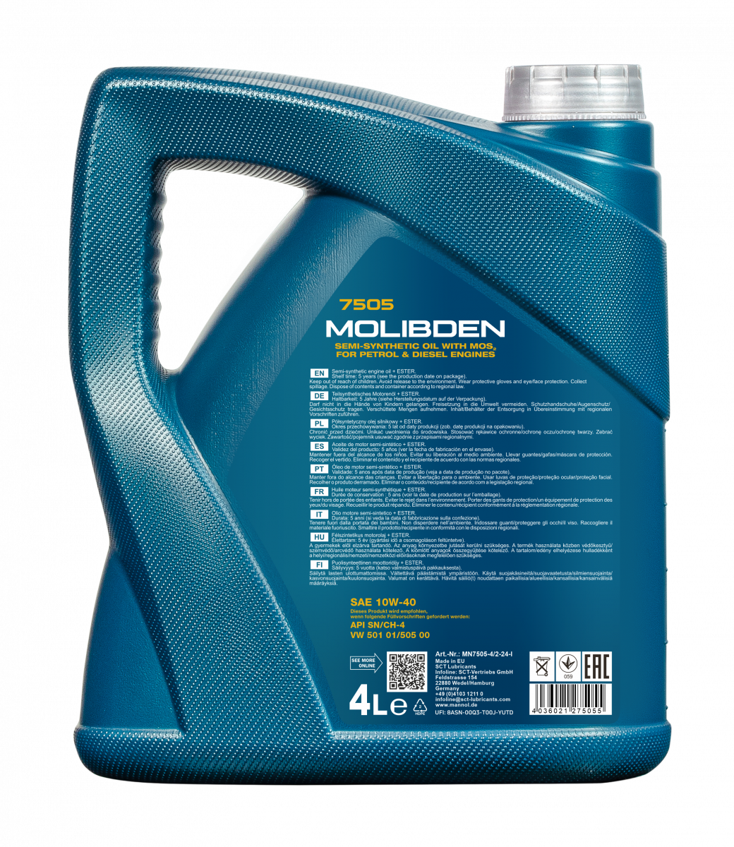 10W-40 Mannol 7505 Molibden Motoröl 4 Liter