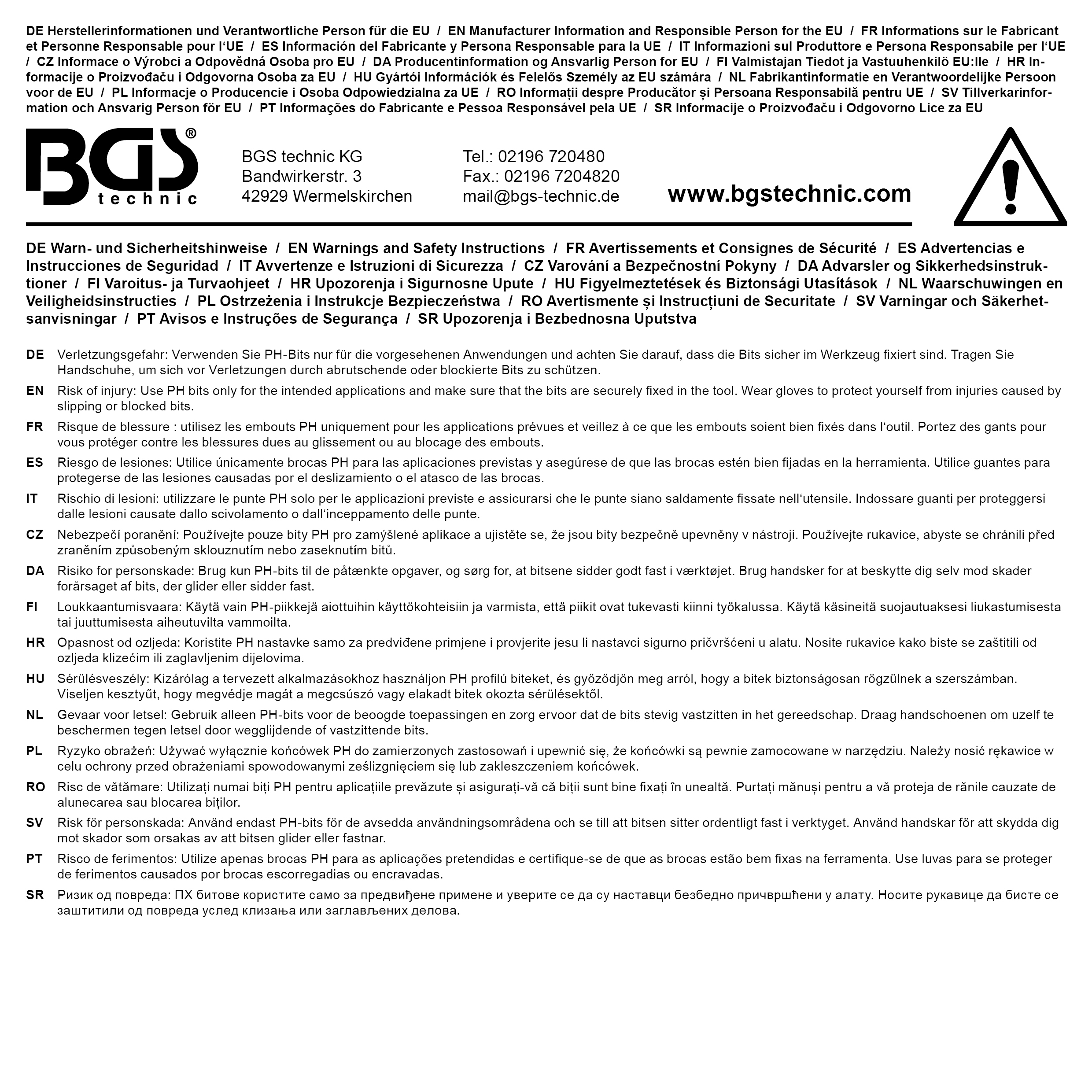 BGS Bit-Einsatz | Antrieb Innenvierkant 10 mm (3/8") | Kreuzschlitz PH3