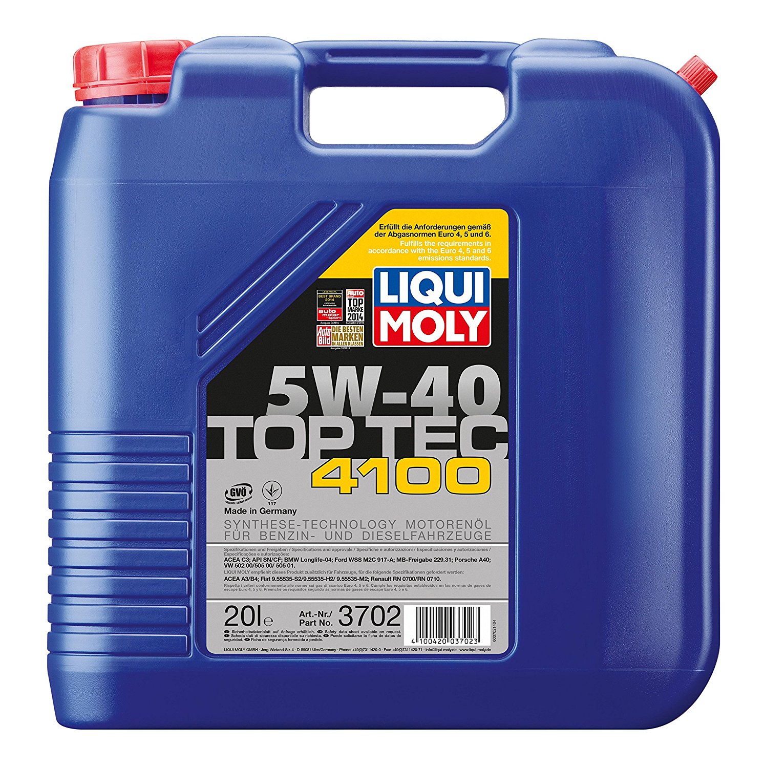 5W-40 Liqui Moly 3702 Top Tec 4100 Motoröl 20 Liter