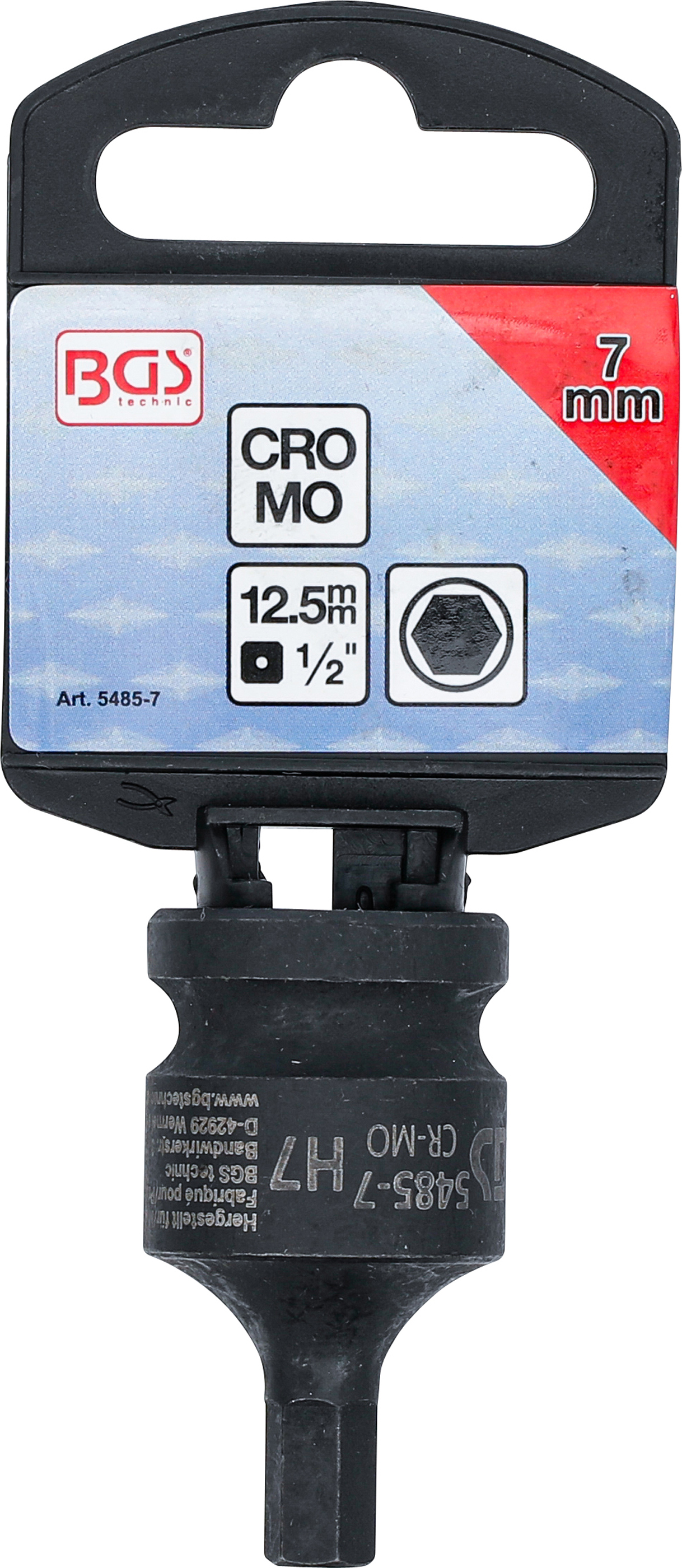 BGS Kraft-Bit-Einsatz | Länge 42 mm | Antrieb Innenvierkant 12,5 mm (1/2") | Innensechskant 7 mm