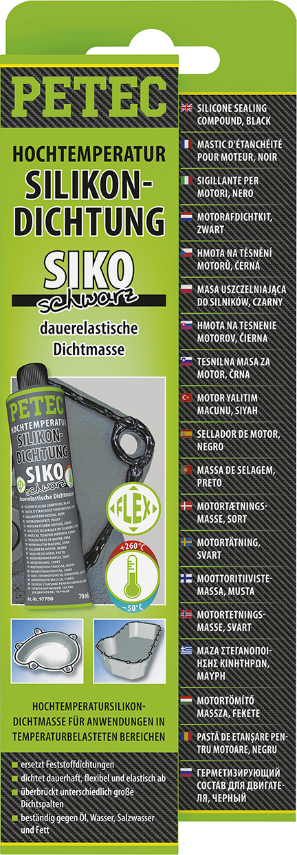 Petec Hochtemperatursilikon SIKO schwarz 70 ml Tube