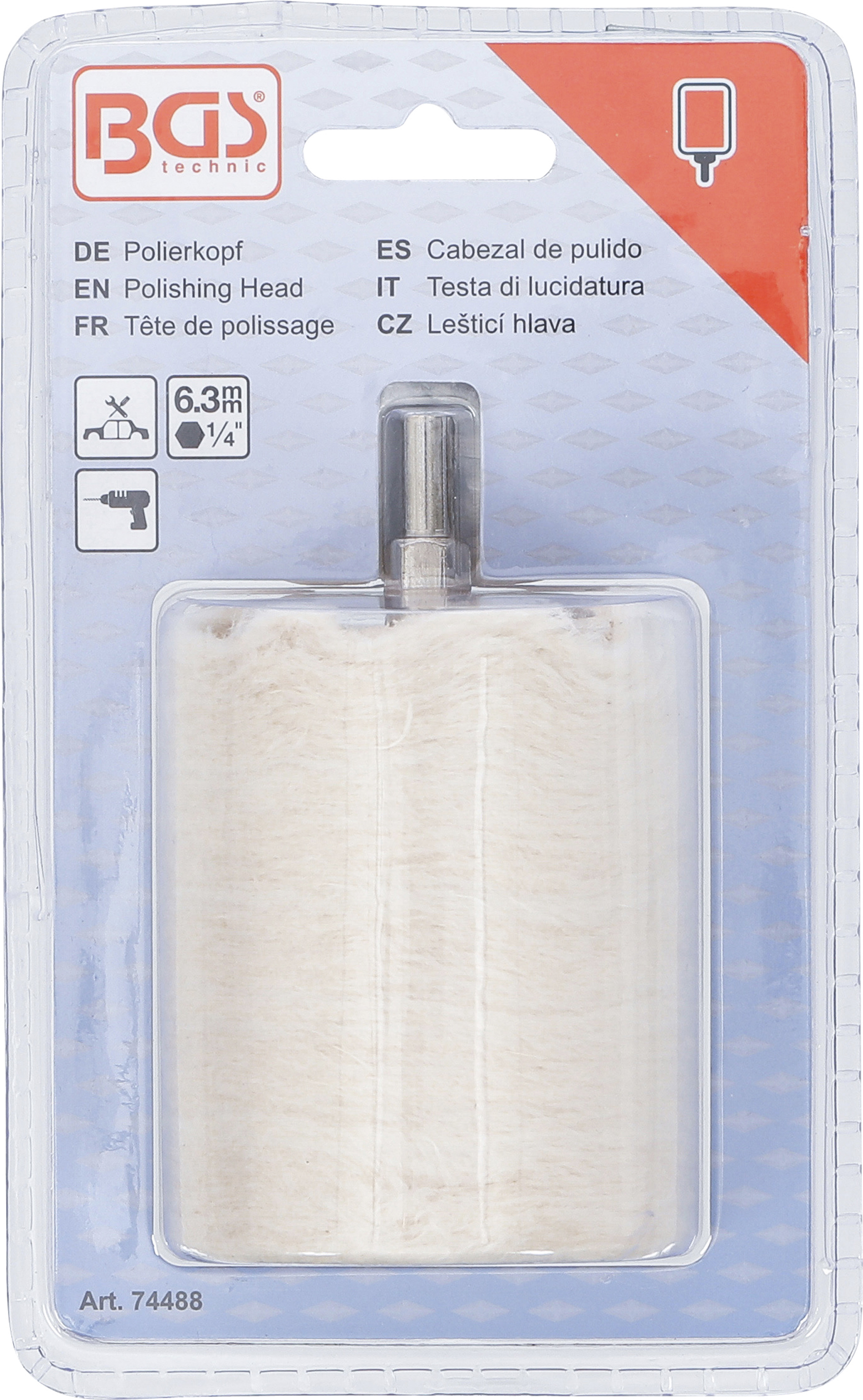 BGS Polierkopf | Zylinderform | Antrieb Außensechskant 6,3 mm (1/4")