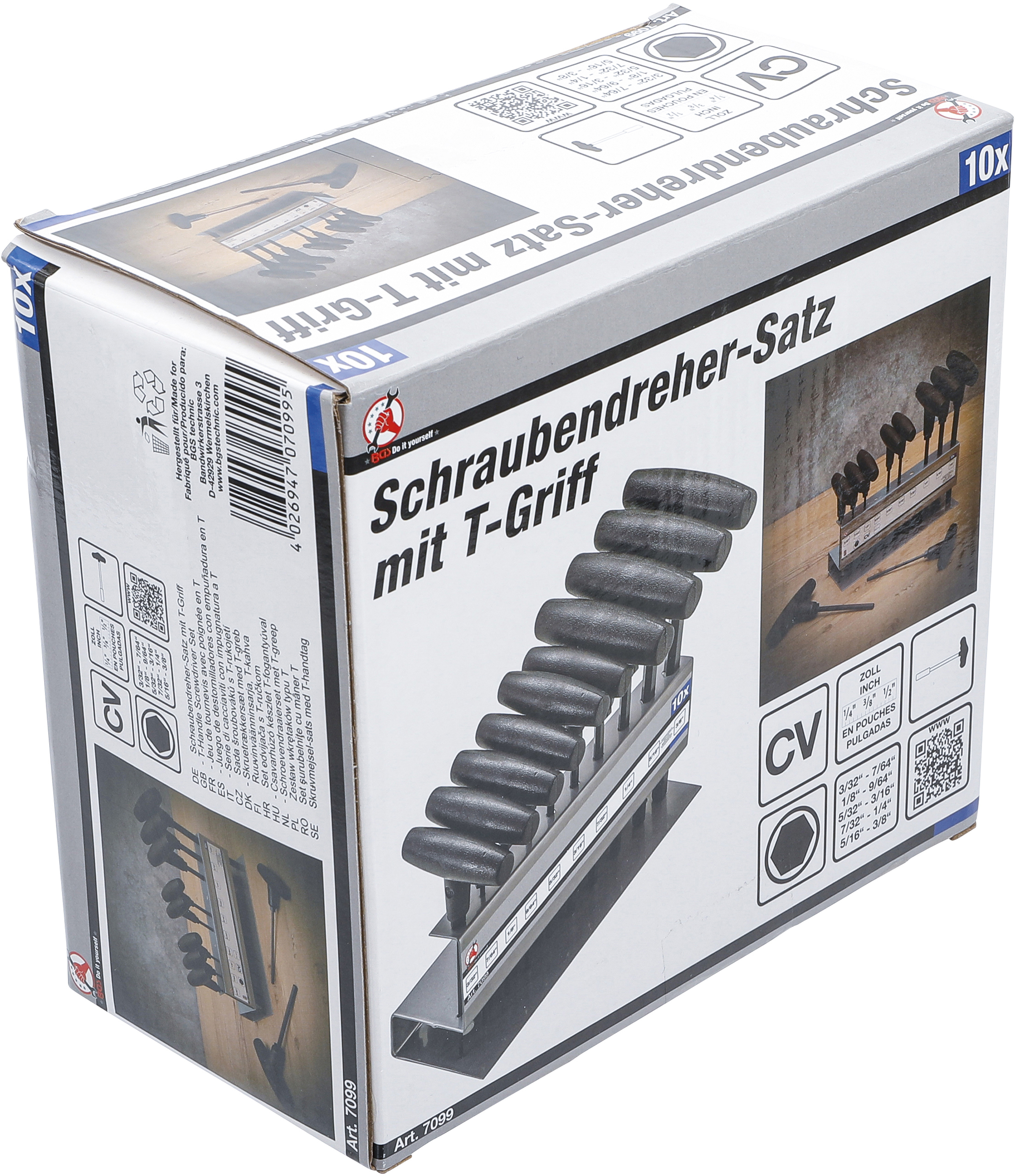 BGS Schraubendreher-Satz mit T-Griff | Zollmaße | Innensechskant 3/32" - 3/8" | 10-tlg.