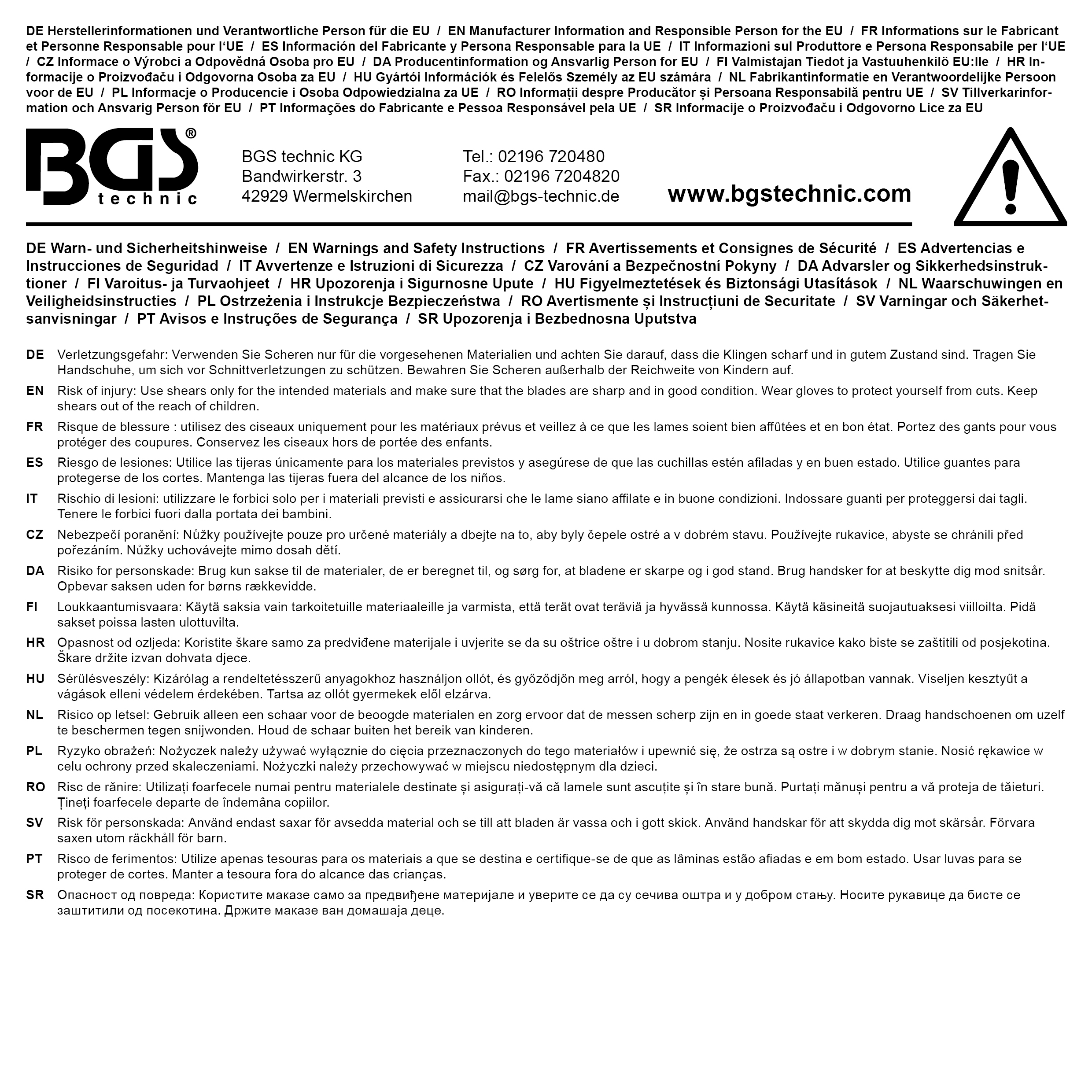 BGS Blechschere | rechts / gerade schneidend | 260 mm