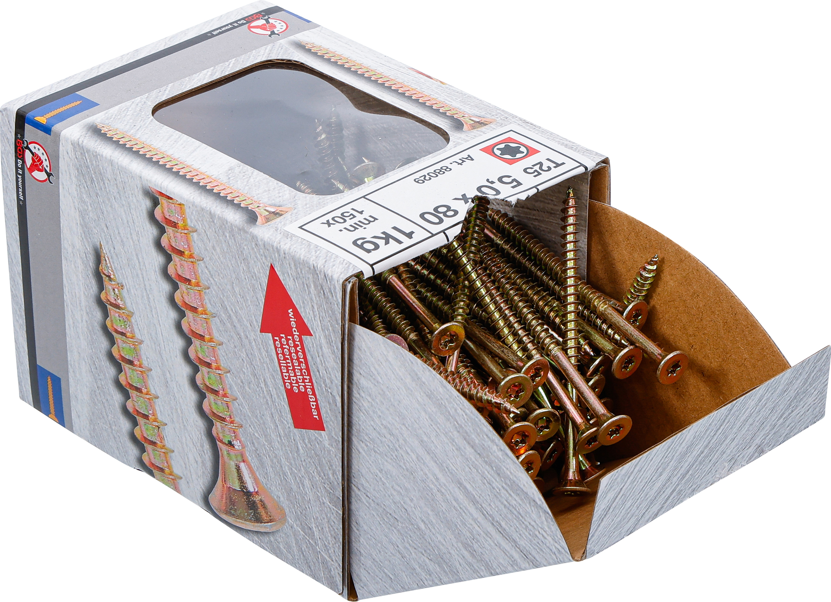 BGS Mehrzweckschrauben | T-Profil ( für Torx) T25 | 5,0 x 80 mm | 1 kg / 150 Stück