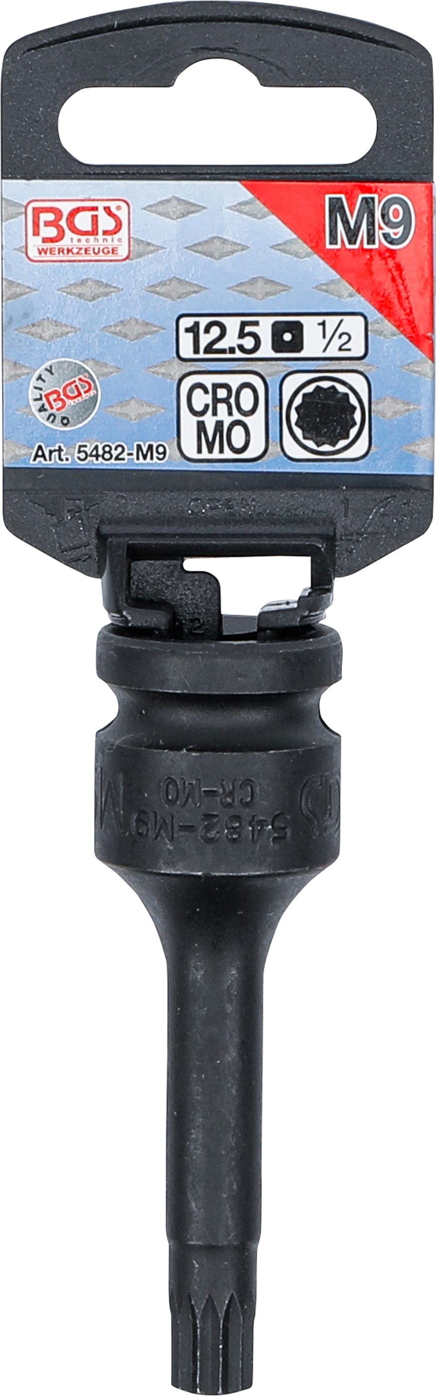 BGS Kraft-Bit-Einsatz | Länge 75 mm | Antrieb Innenvierkant 12,5 mm (1/2") | Innenvielzahn (für XZN) M9