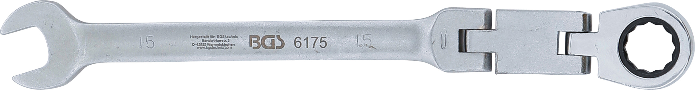 BGS Doppelgelenk-Ratschenring-Maulschlüssel | abwinkelbar | SW 15 mm