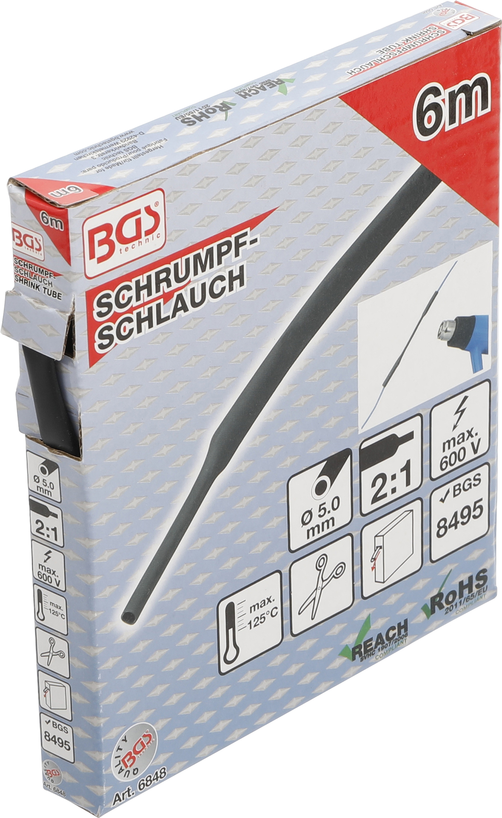 BGS Schrumpfschlauch-Box | schwarz | Ø 5 mm | 6 m