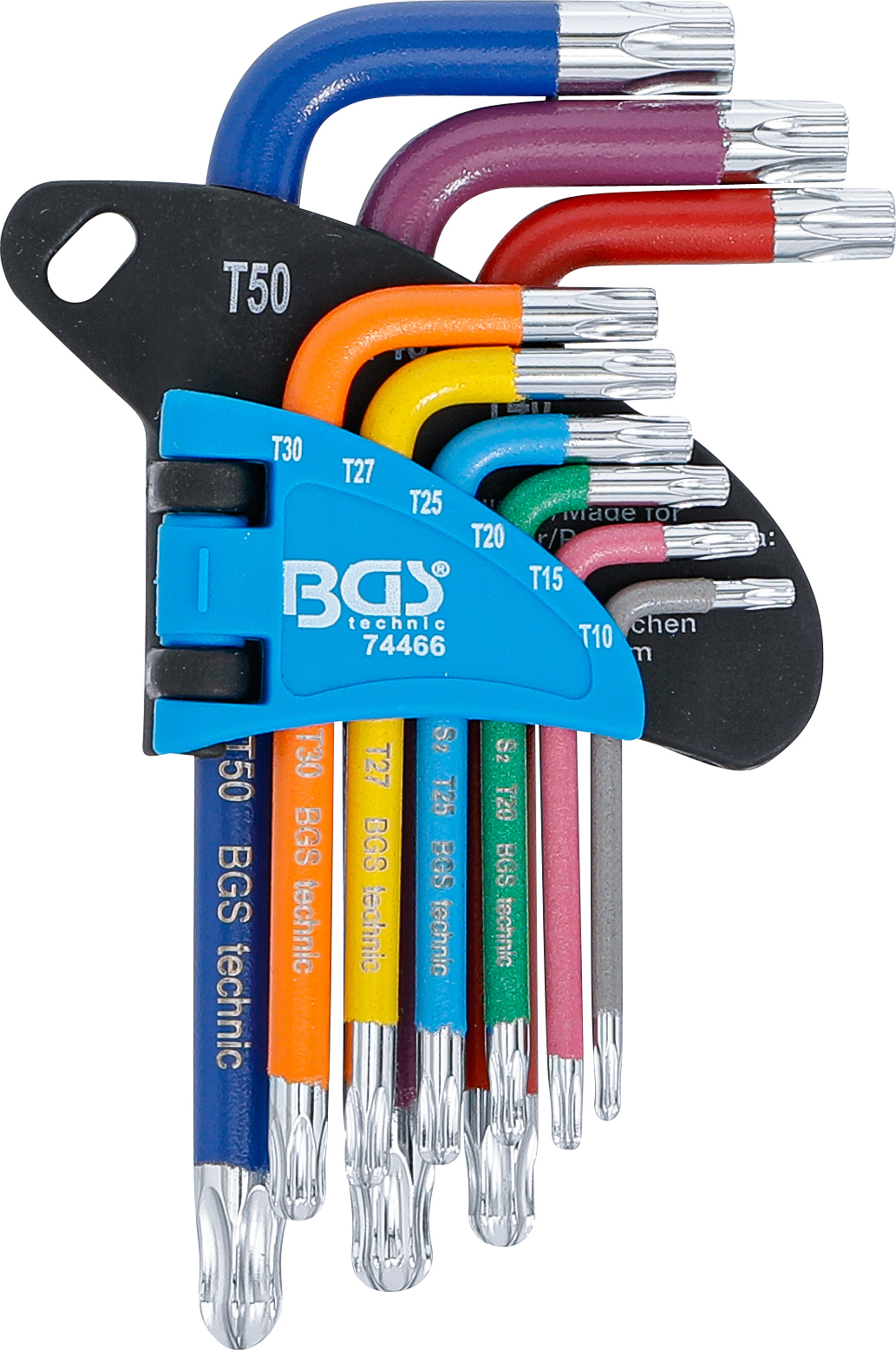 BGS Winkelschlüssel-Satz | Multicolour | kurz | T-Profil (für Torx) mit Kugelkopf T10 - T50 | 9-tlg.