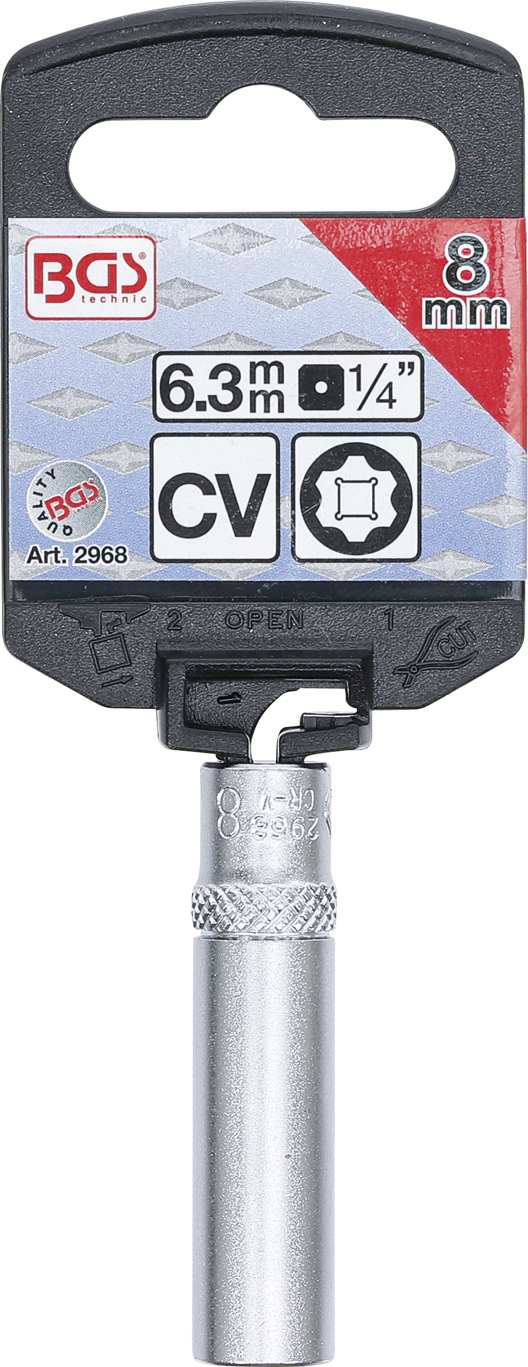 BGS Steckschlüssel-Einsatz Super Lock, tief | Antrieb Innenvierkant 6,3 mm (1/4") | SW 8 mm