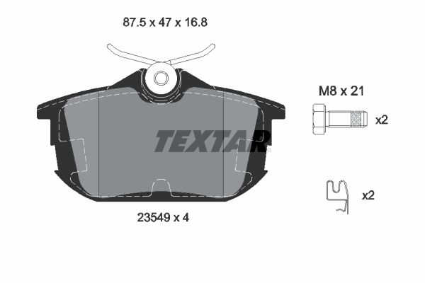 Bremsbelagsatz, Scheibenbremse “TEXTAR 87,2 mm, 47,1 mm, 16,8 mm”