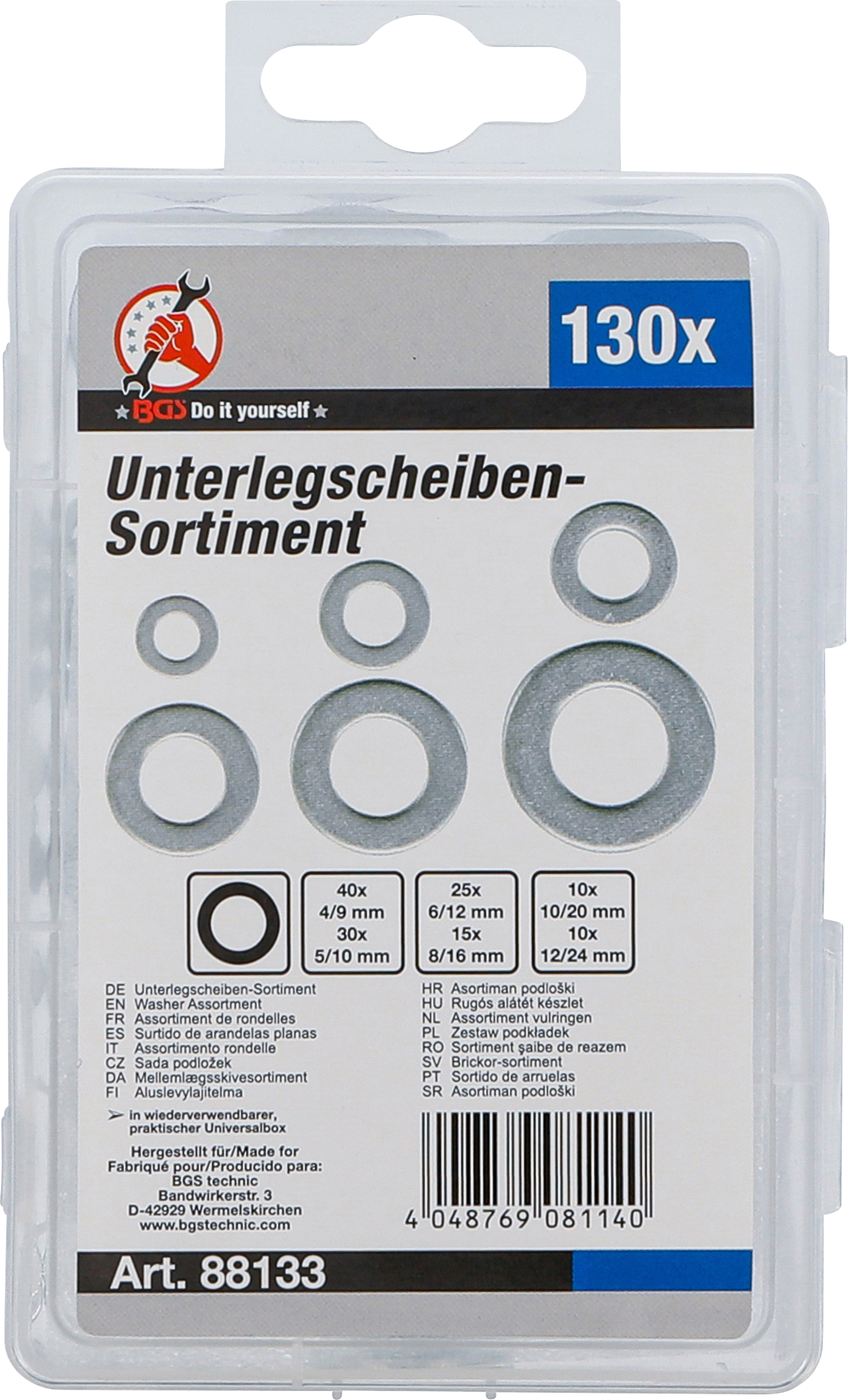 BGS Unterlegscheiben-Sortiment | Ø 4 - 12 mm (Innendurchmesser) | 130-tlg.