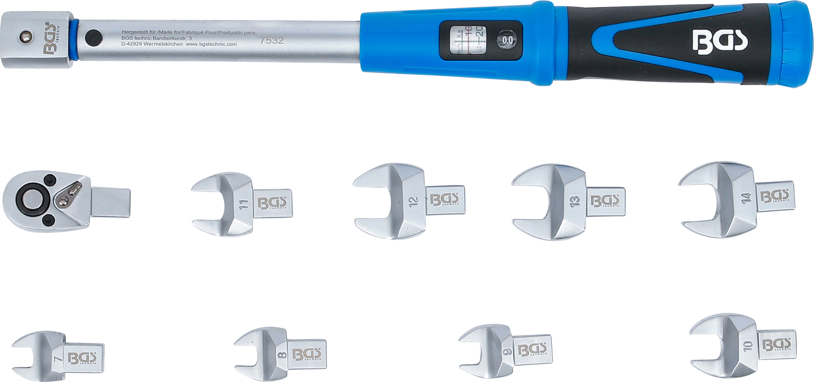 BGS Drehmomentschlüssel-Satz | für 9 x 12 mm Einsteckwerkzeuge | 10 - 50 Nm | 10-tlg.