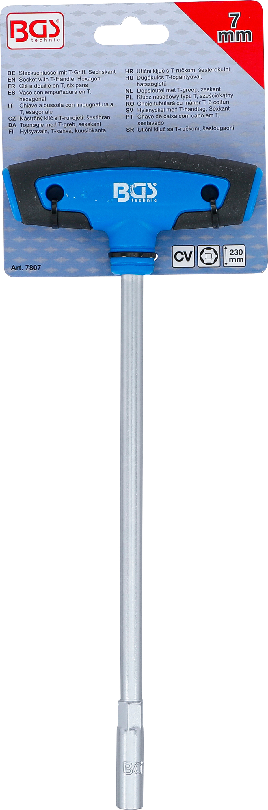 BGS Steckschlüssel mit T-Griff, Sechskant | SW 7 mm