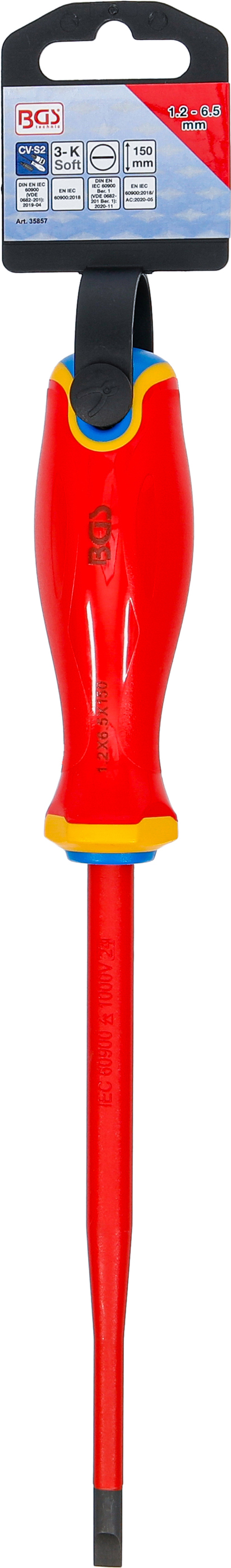 BGS VDE-Schraubendreher | extra dünne Spitze | Schlitz 6,5 mm