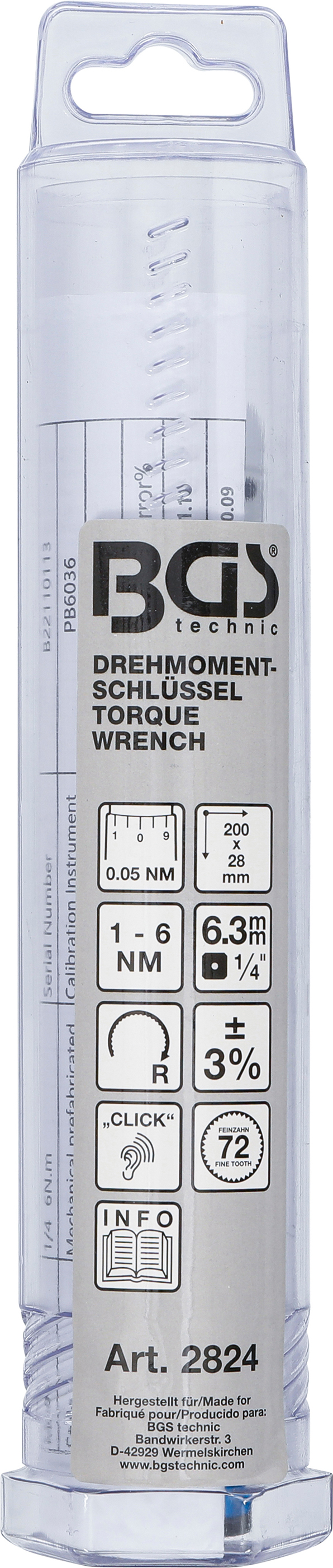 BGS Drehmomentschlüssel | Abtrieb Außenvierkant 6,3 mm (1/4") | 1 - 6 Nm