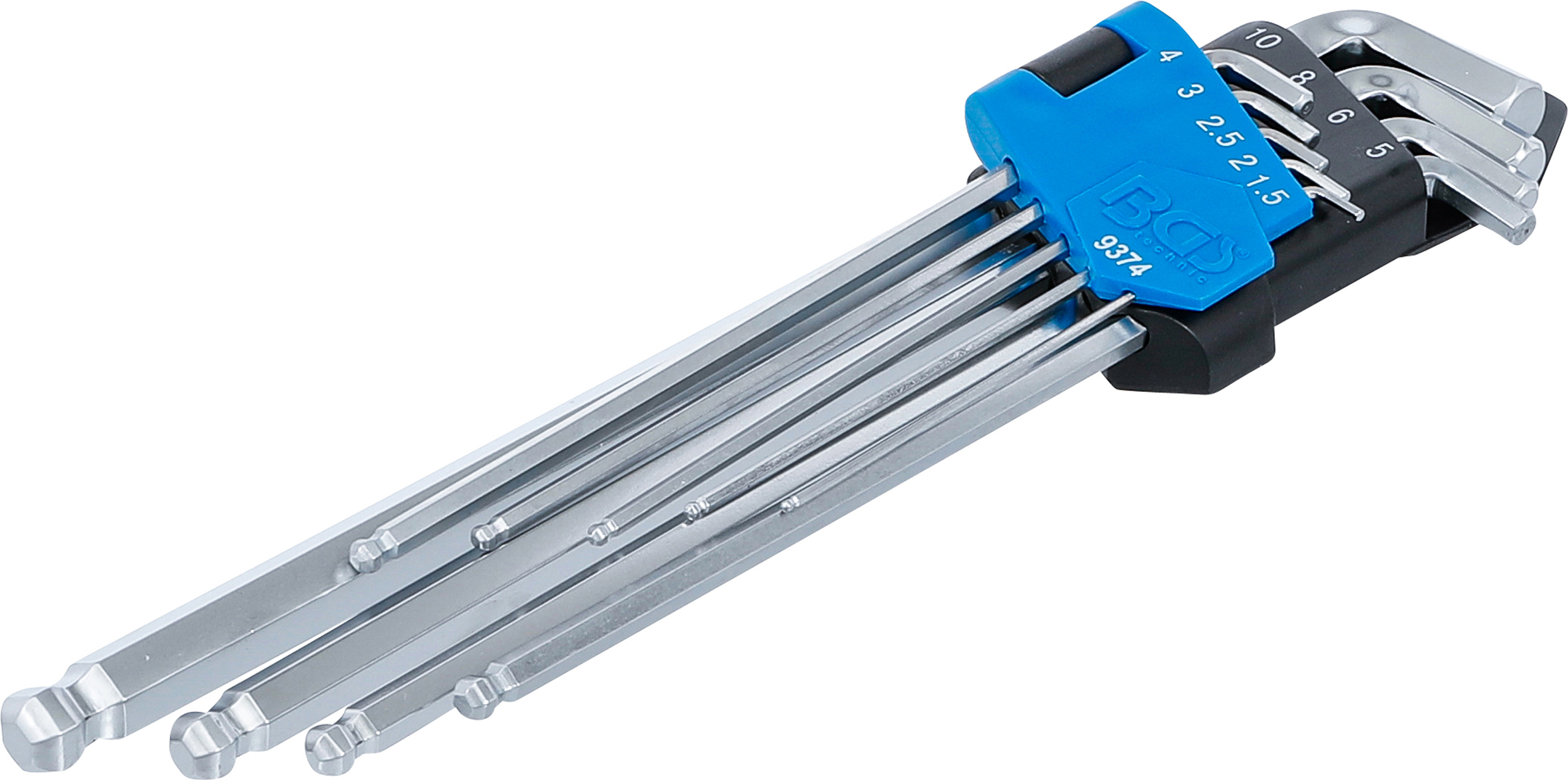 BGS Winkelschlüssel-Satz | extra lang + extra kurz | Innensechskant / Innensechskant mit Kugelkopf 1,5 - 10 mm | 9-tlg.