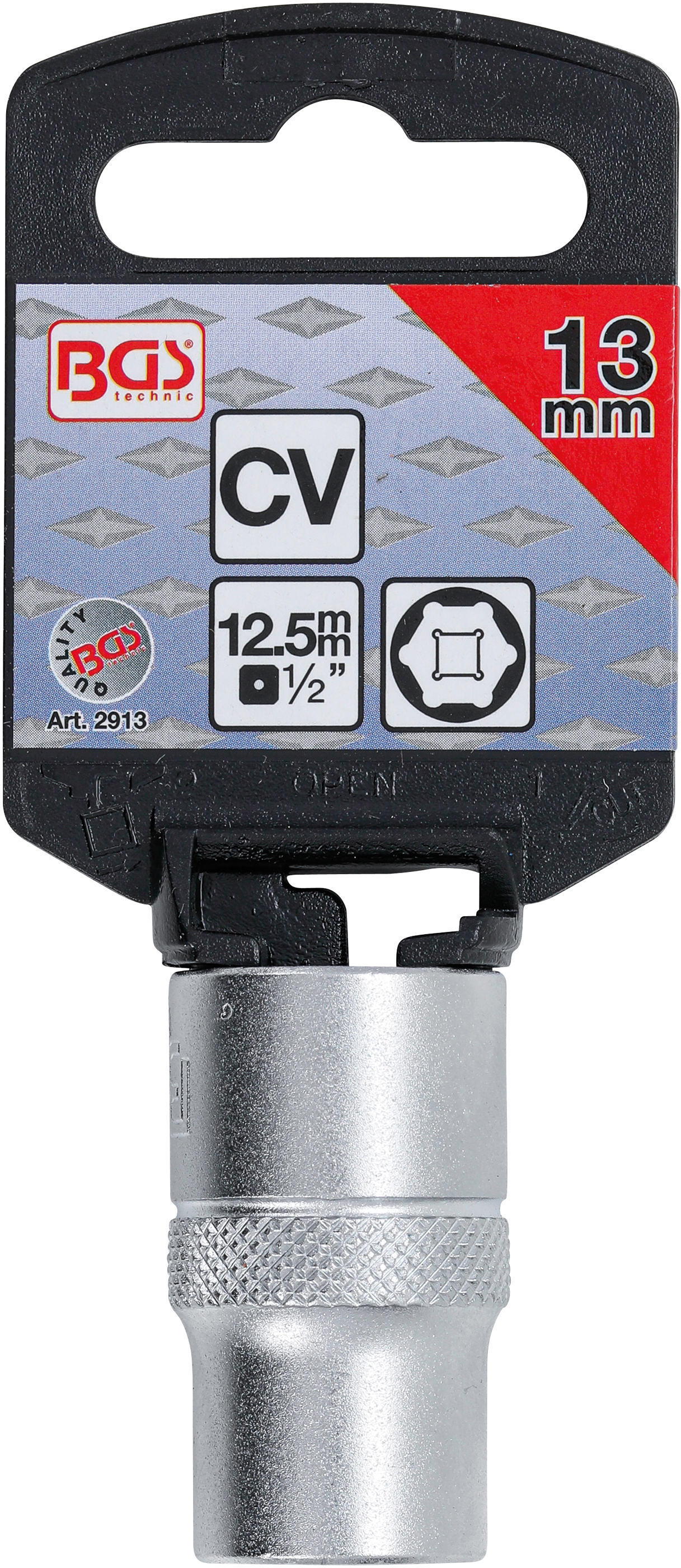 BGS Steckschlüssel-Einsatz Sechskant | Antrieb Innenvierkant 12,5 mm (1/2") | SW 13 mm