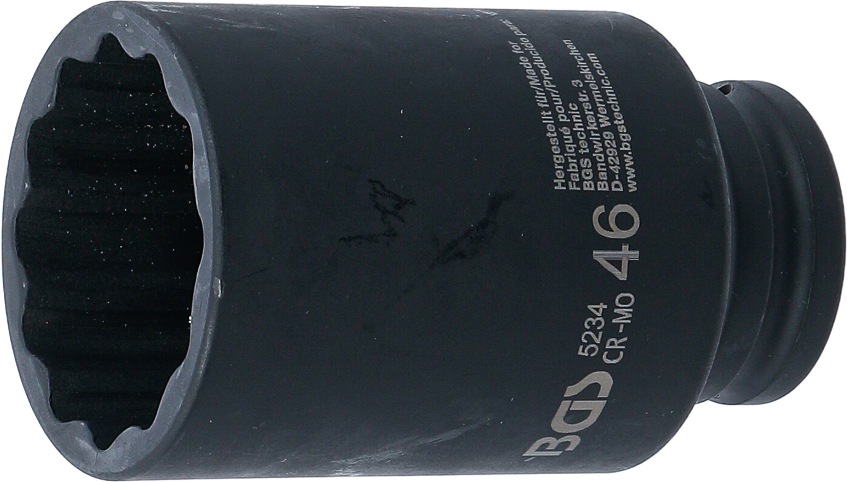 BGS Kraft-Steckschlüssel-Einsatz Zwölfkant, tief | Antrieb Innenvierkant 12,5 mm (1/2") | SW 46 mm