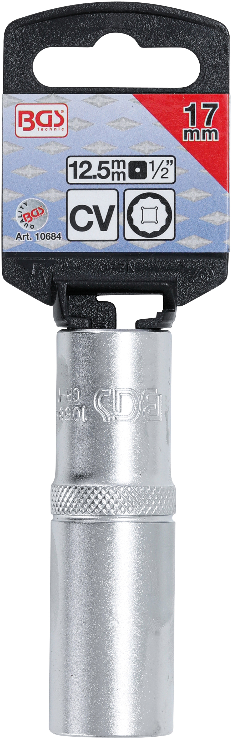 BGS Steckschlüssel-Einsatz Zwölfkant, tief | Antrieb Innenvierkant 12,5 mm (1/2") | SW 17 mm