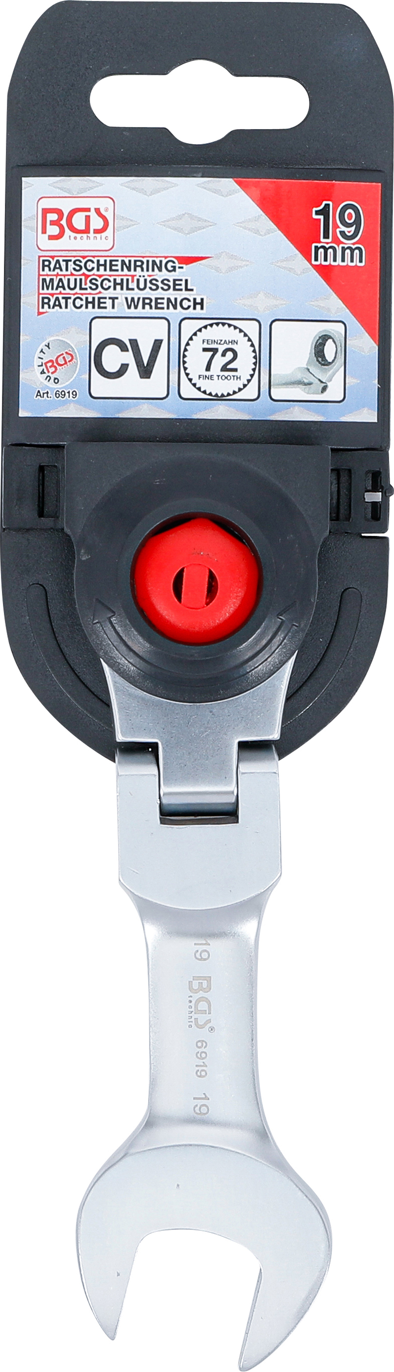 BGS Ratschenring-Maulschlüssel | kurz | abwinkelbar | SW 19 mm