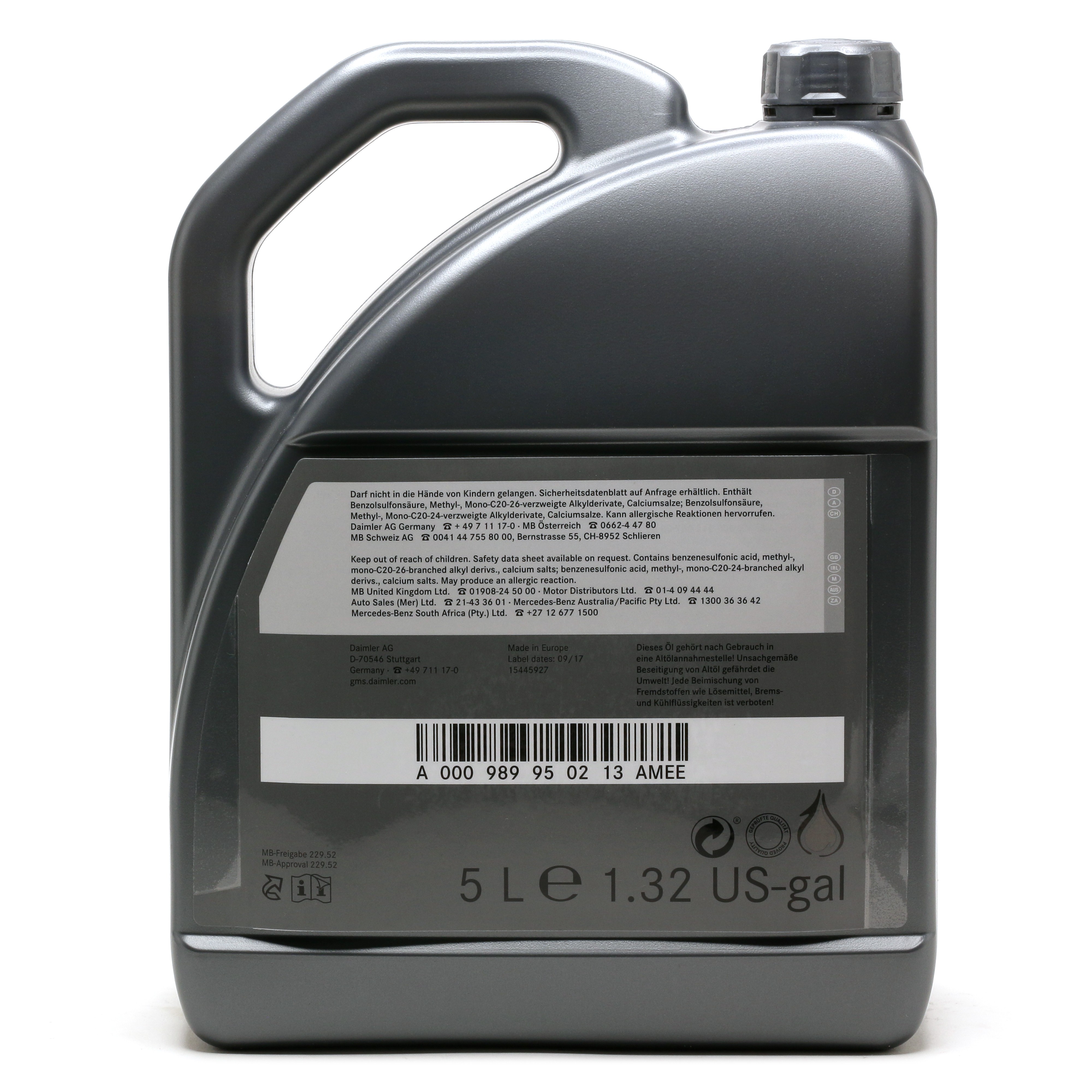 5W-30 Original Mercedes Benz MB 229.52 Motoröl 5 Liter
