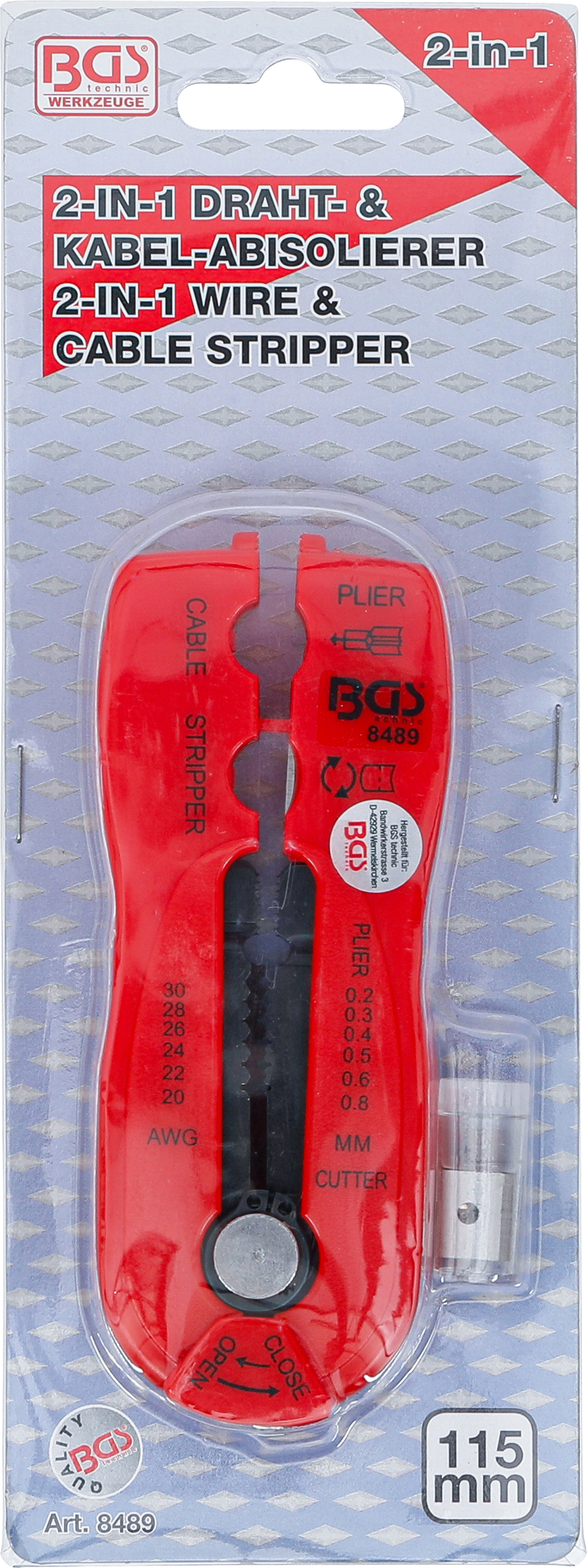 BGS Draht-/Kabel-Abisolierer "2-IN-1" | 0,2 - 0,8 mm
