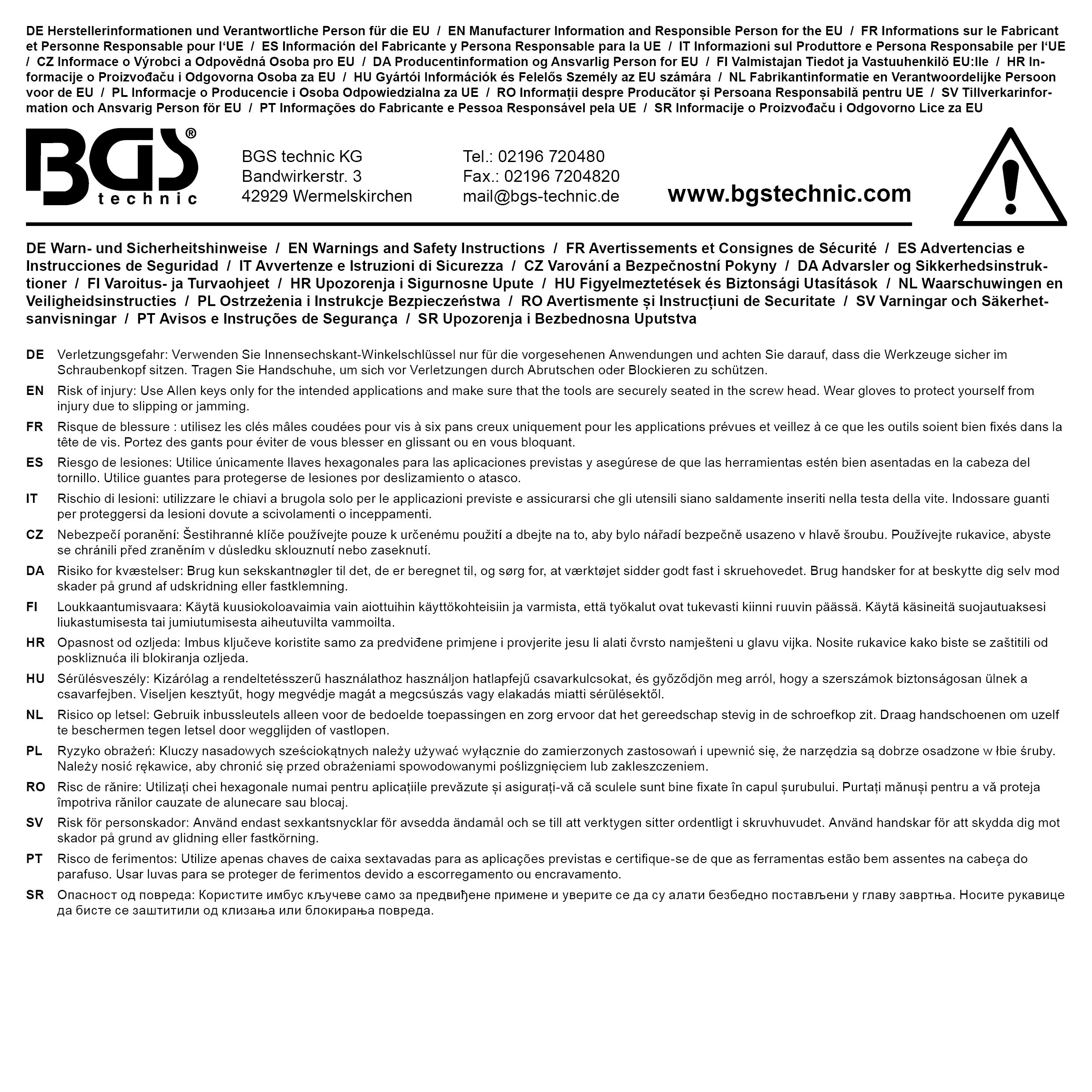 BGS Winkelschlüssel | extra lang | Innensechskant / Innensechskant mit Kugelkopf 2,5 mm