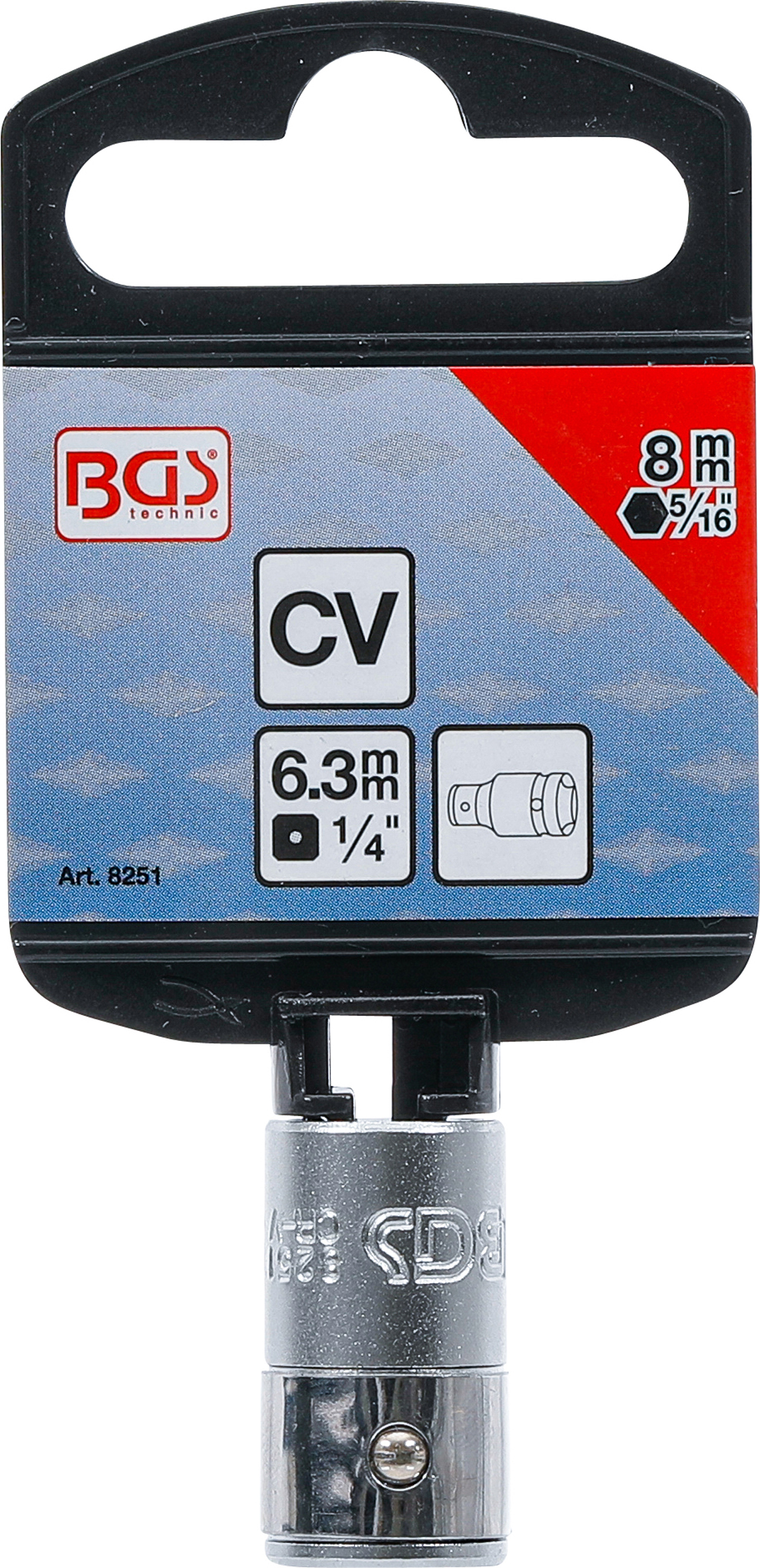 BGS Bit-Adapter mit Haltekugel | Innenvierkant 6,3 mm (1/4") | Innensechskant 8 mm (5/16")