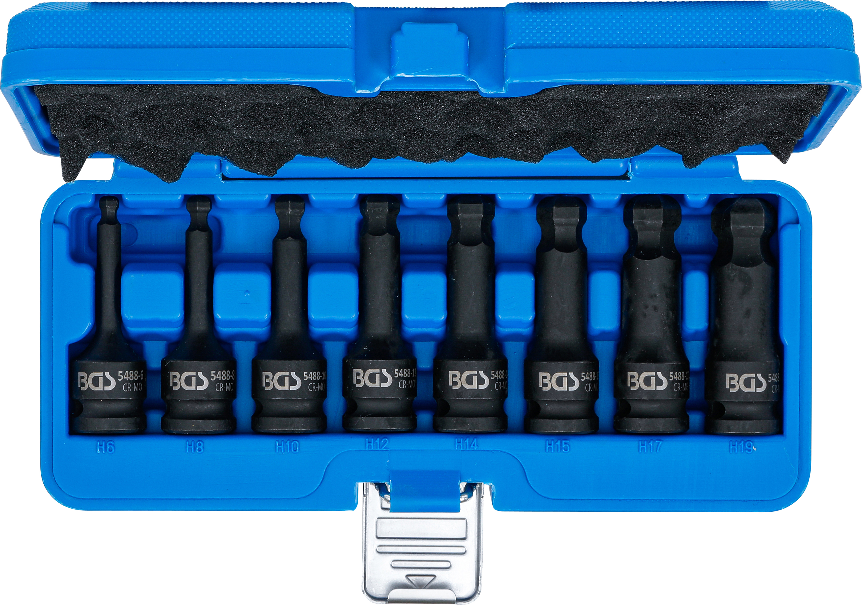 BGS Kraft-Bit-Einsatz-Satz | Länge 75 mm | Antrieb Innenvierkant 12,5 mm (1/2") | Innensechskant mit Kugelkopf 6 - 19 mm | 8-tlg.