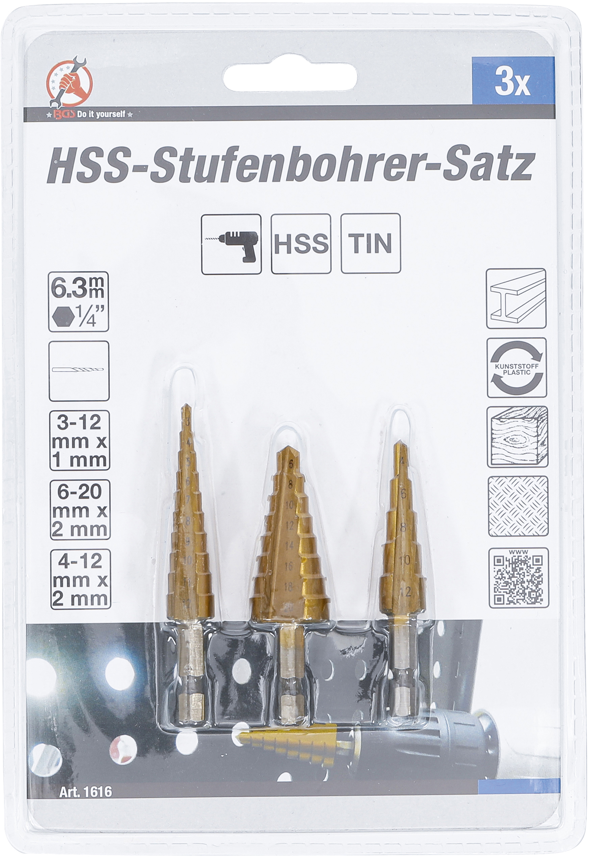 BGS HSS-Stufenbohrer-Satz | 3 - 20 mm | 3-tlg.