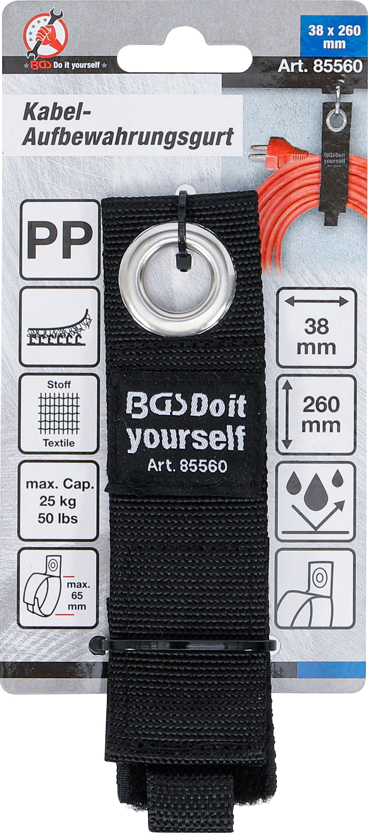 BGS Kabel-Aufbewahrungsgurt | verstellbar | 38 x 260 mm