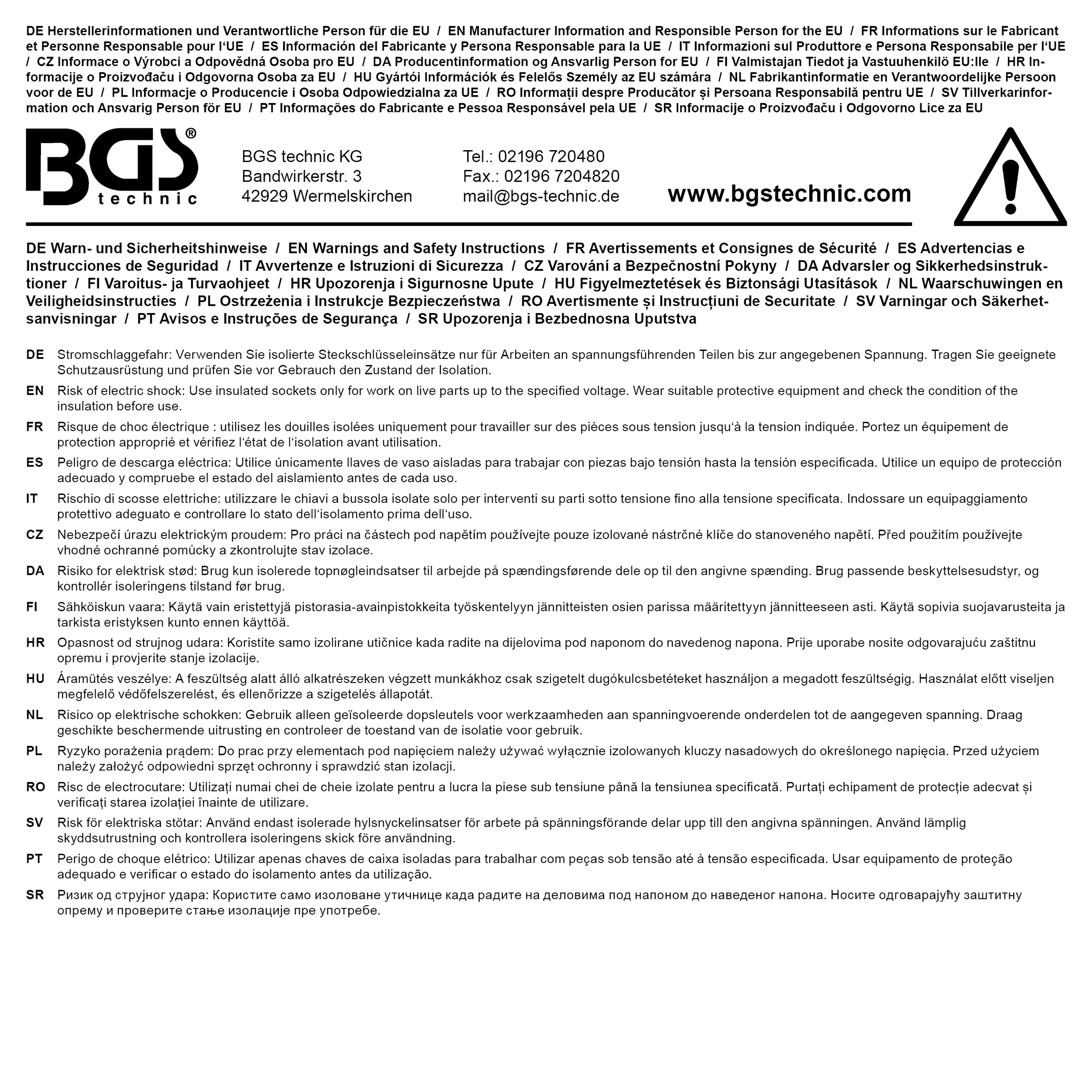 BGS VDE-Steckschlüssel-Einsatz Sechskant | Antrieb Innenvierkant 10 mm (3/8") | SW 15 mm