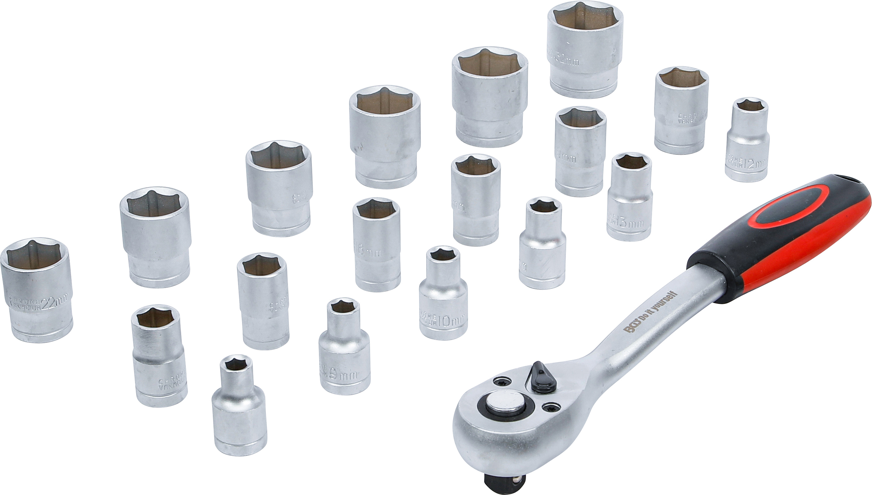 BGS Steckschlüssel-Satz | Antrieb 12,5 mm (1/2") | SW 8 - 32 mm | 19-tlg.