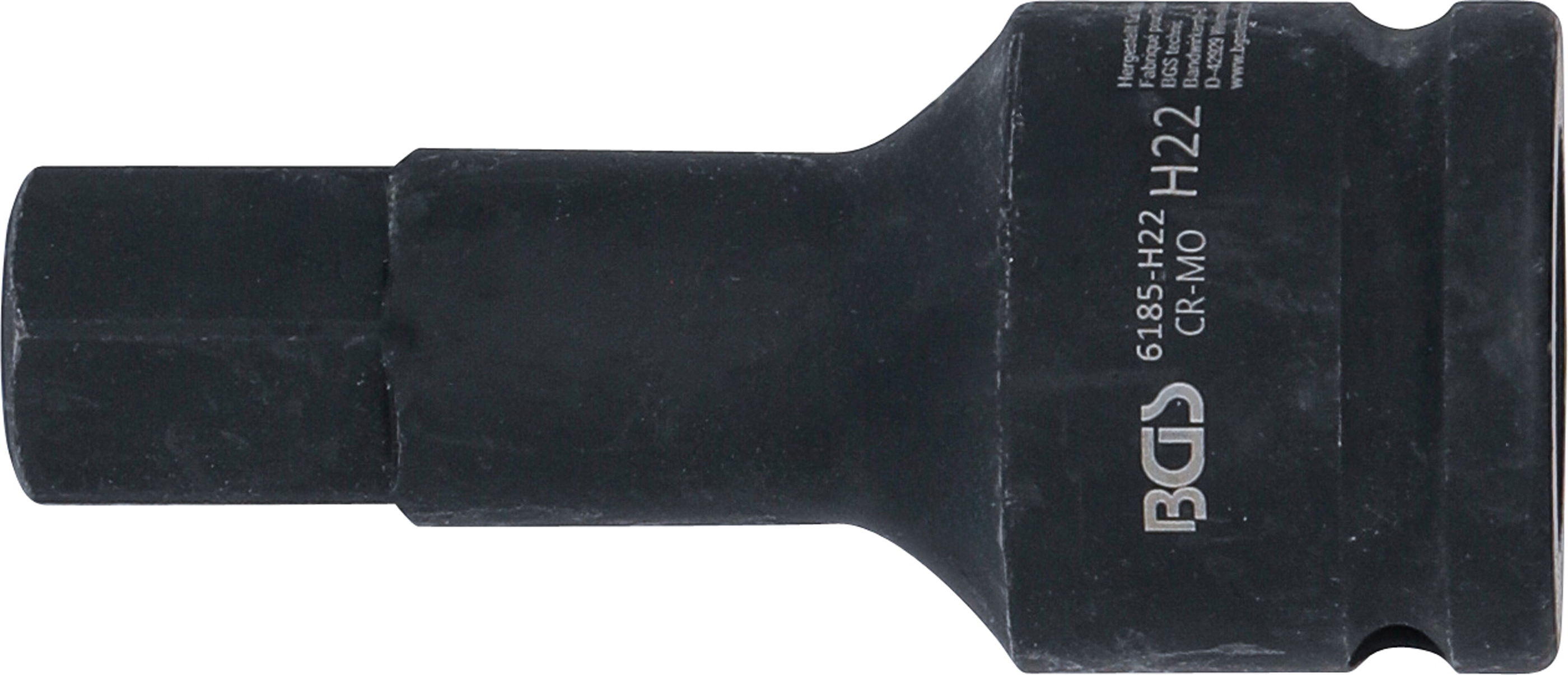 BGS Kraft-Bit-Einsatz | Länge 100 mm | Antrieb Innenvierkant 20 mm (3/4") | Innensechskant 22 mm