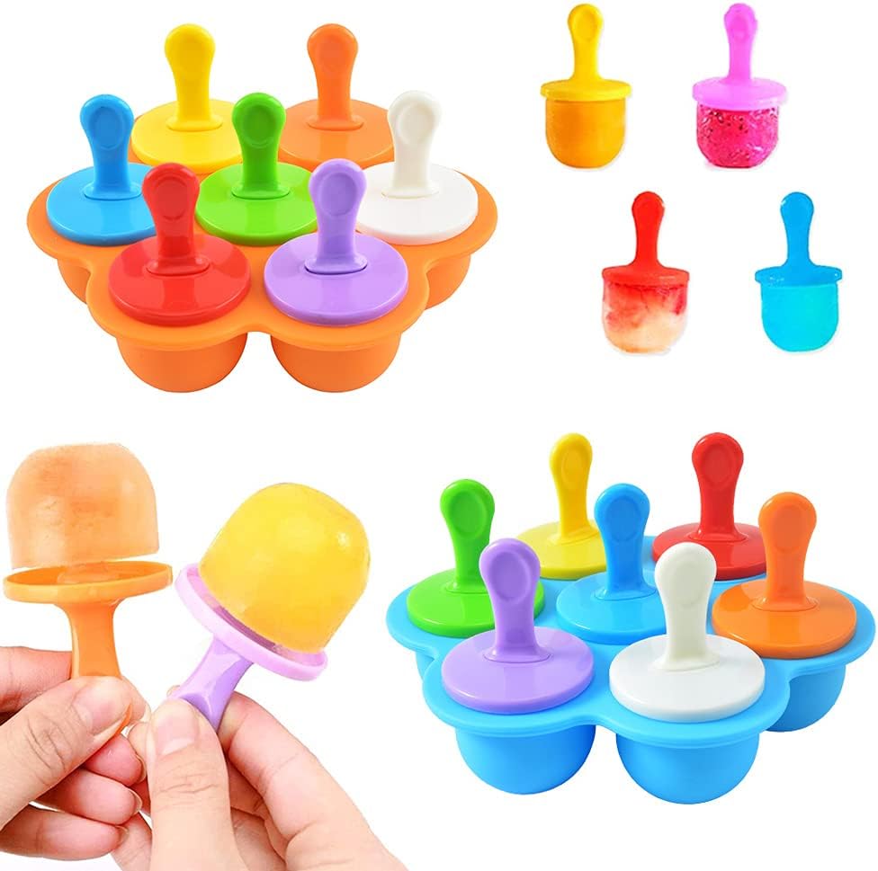 Eis Pop Form Eisformen Silikon Nesloonp Eisförmchen Popsicle Formen Wiederverwendbar Mini Eisformen mit bunten Kunststoff-Sticks für Kinder Baby Förmchen zum Einfrieren (Blau&Orange)