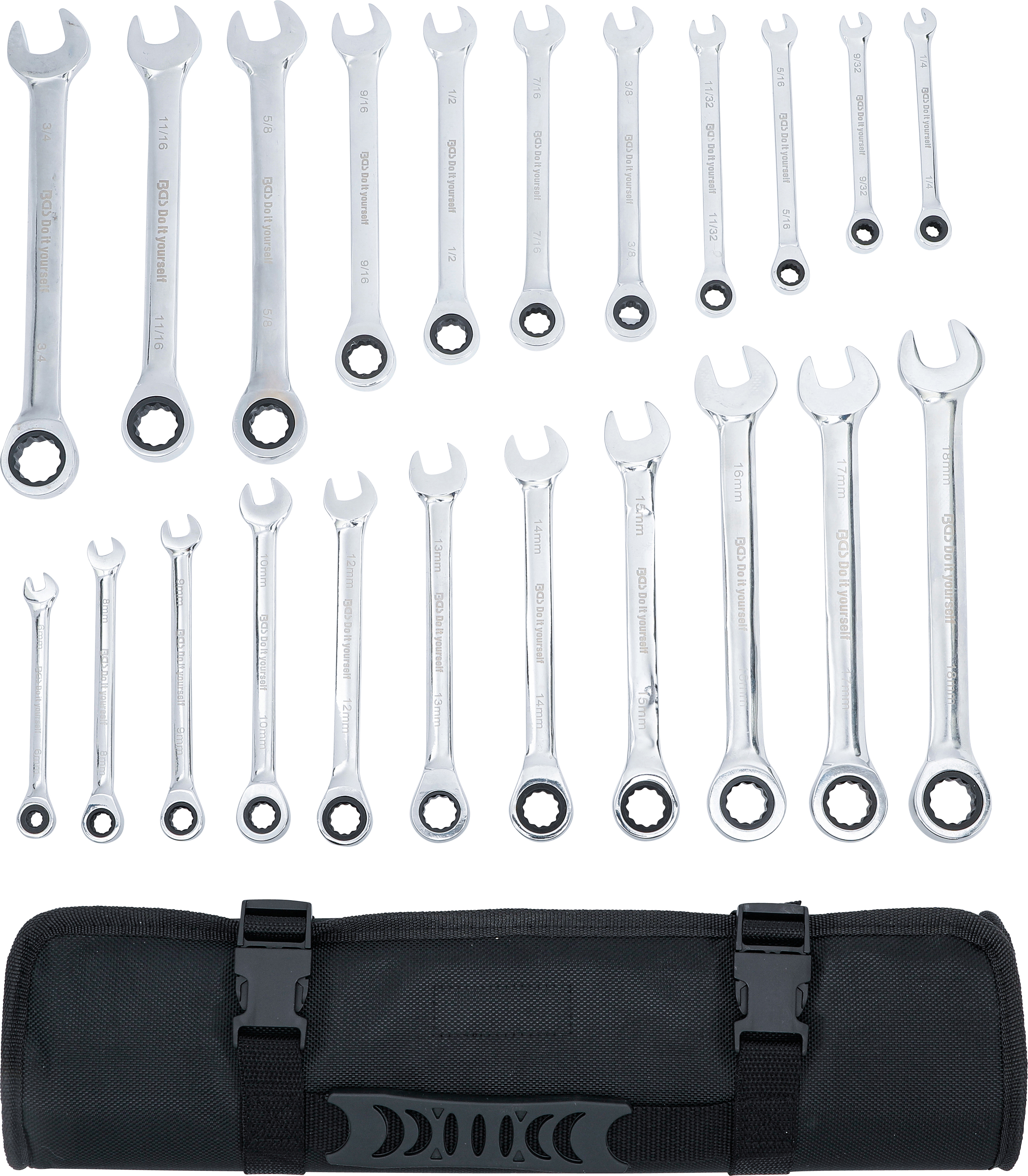 BGS Ratschenring-Maulschlüssel-Satz | metrisch / Zollgrößen | 22-tlg.
