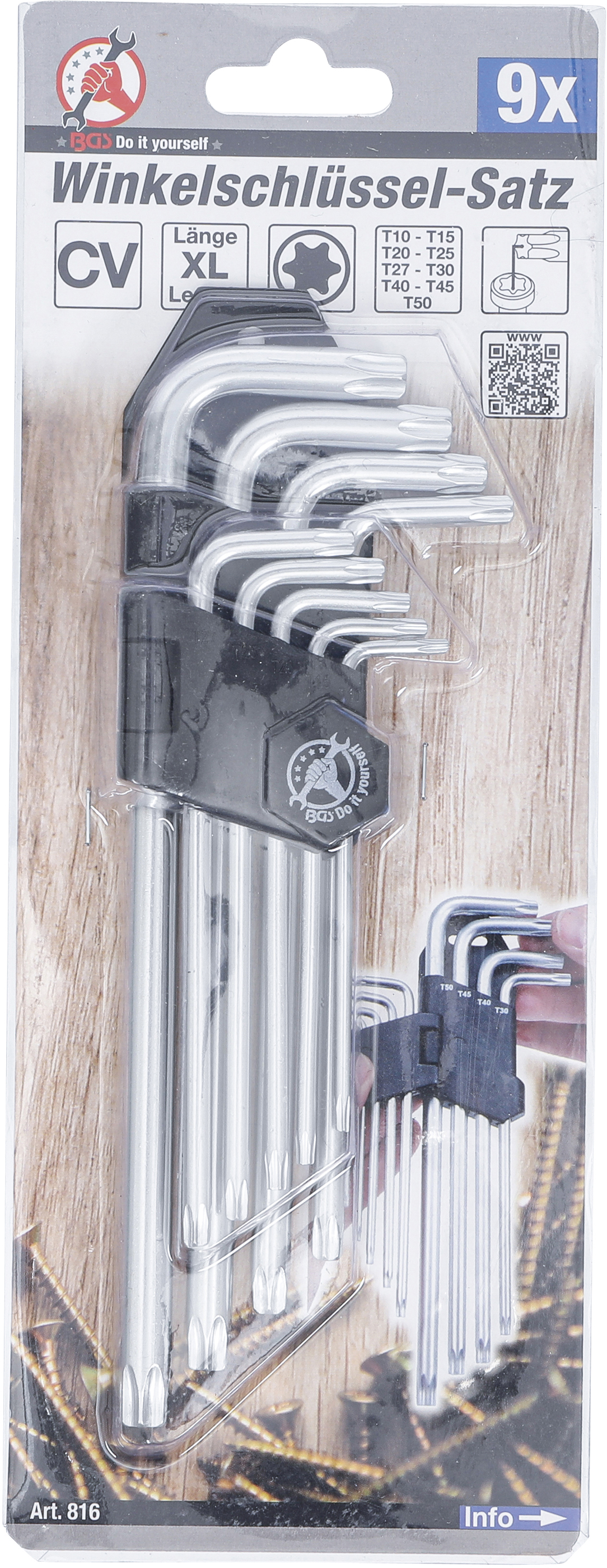 BGS Winkelschlüssel-Satz | lang | T-Profil (für Torx) | T10 - T50 | 9-tlg.